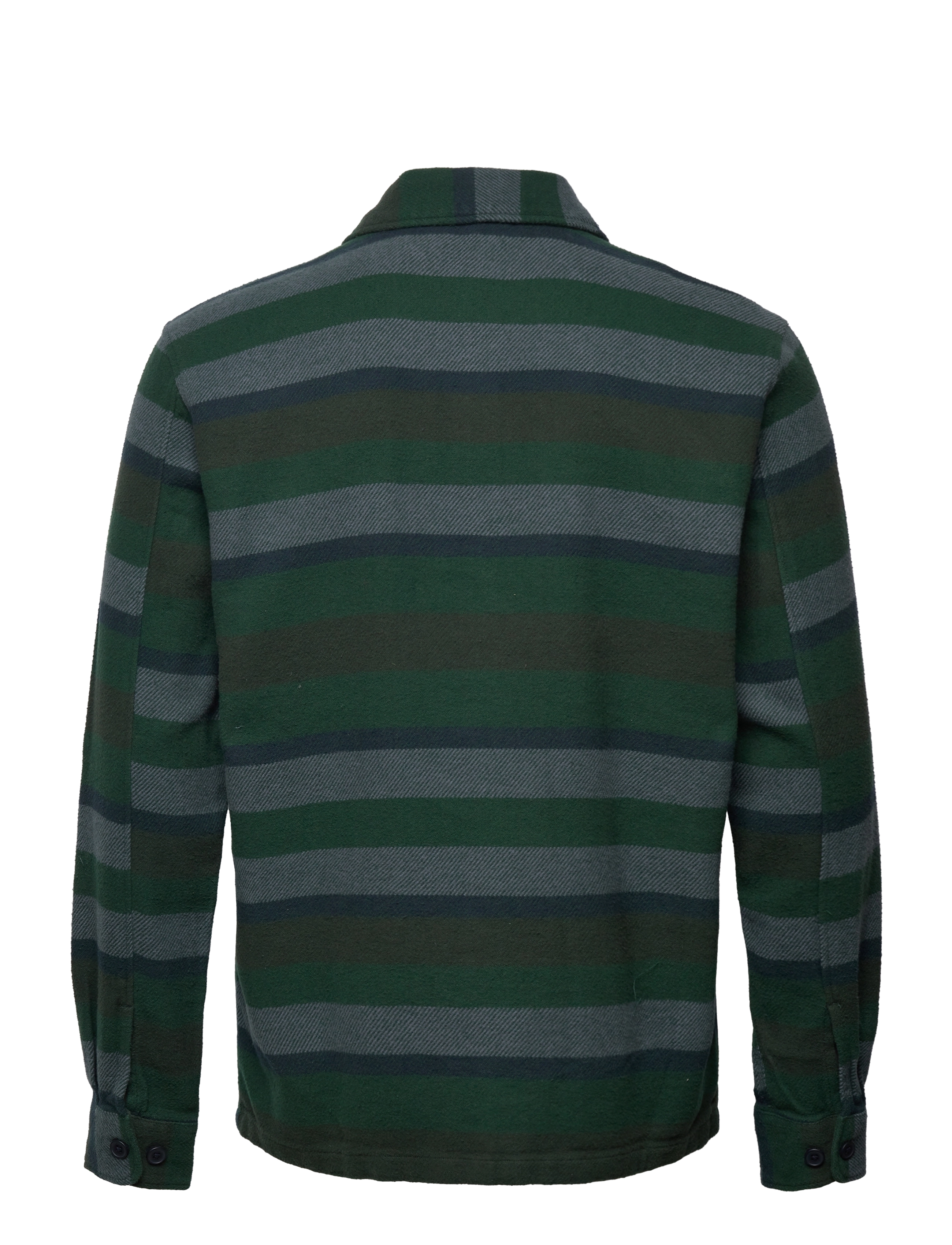 Knowledge Cotton Apparel - Heavy flannel striped overshirt - G - trekking green - 1