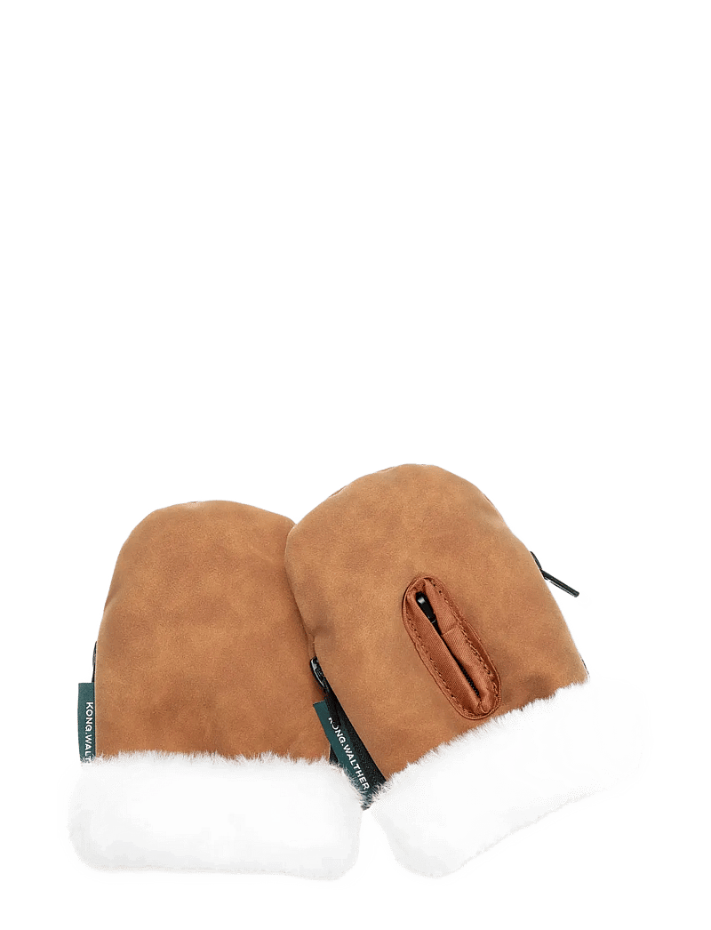 KongWalther - Stroller Gloves Mini Brown Faux Suede - barnvagnstillbehör - brown faux suede - 2