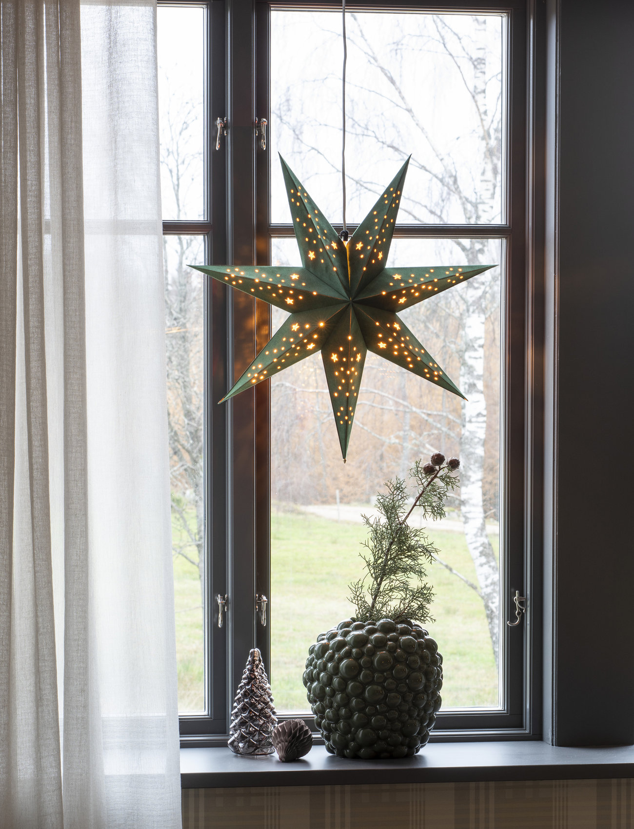 Konstsmide - Paper star velvet 60cm 7points - christmas lighting - green - 1