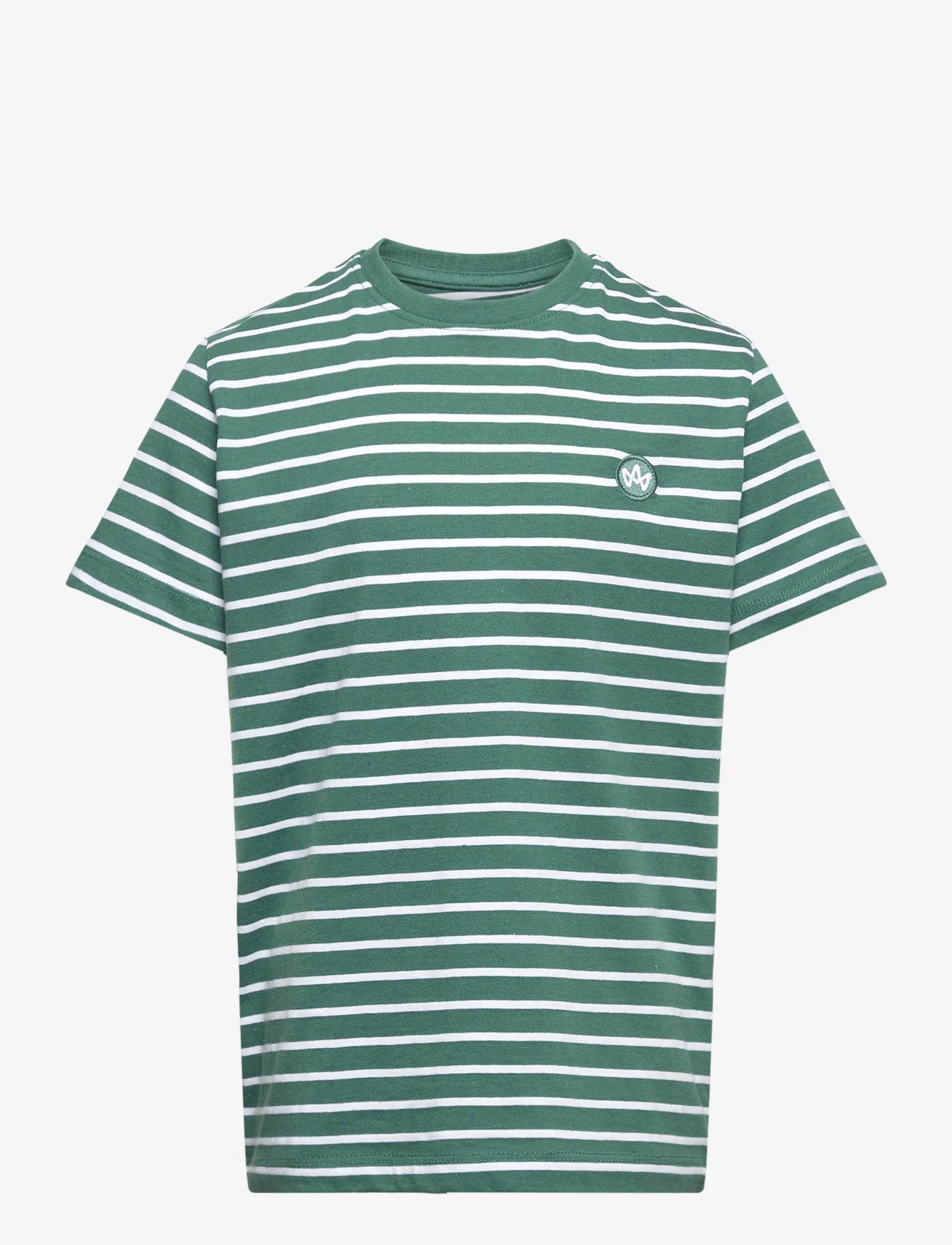Kronstadt - Timmi Kids Organic/Recycled striped t-shirt - ar īsām piedurknēm - mallard green/white - 0
