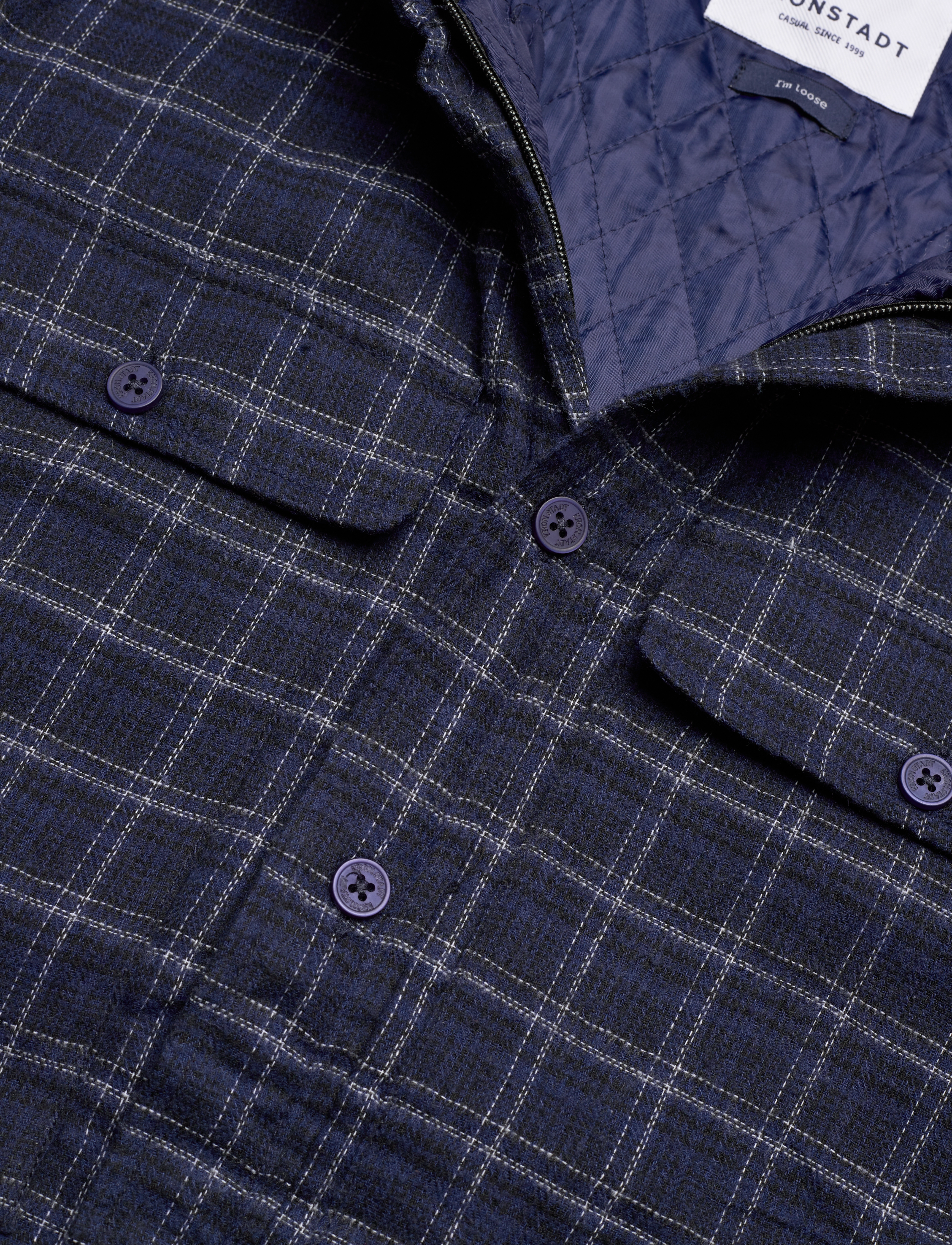 Kronstadt - Ramon Flannel check 07 quilted overshirt - navy - 2