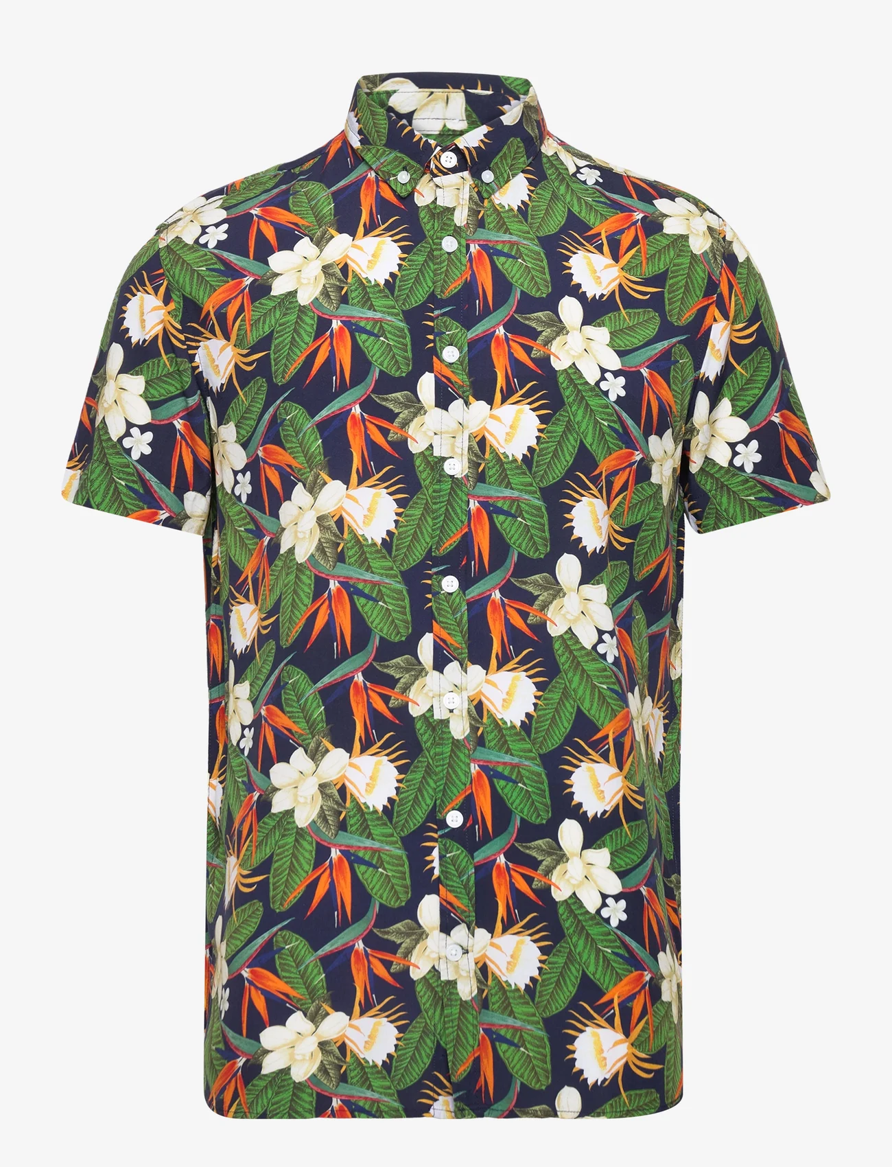 Kronstadt - Johan Tropical vibes shirt SS - short-sleeved shirts - navy - 0