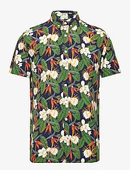 Kronstadt - Johan Tropical vibes shirt SS - short-sleeved shirts - navy - 0
