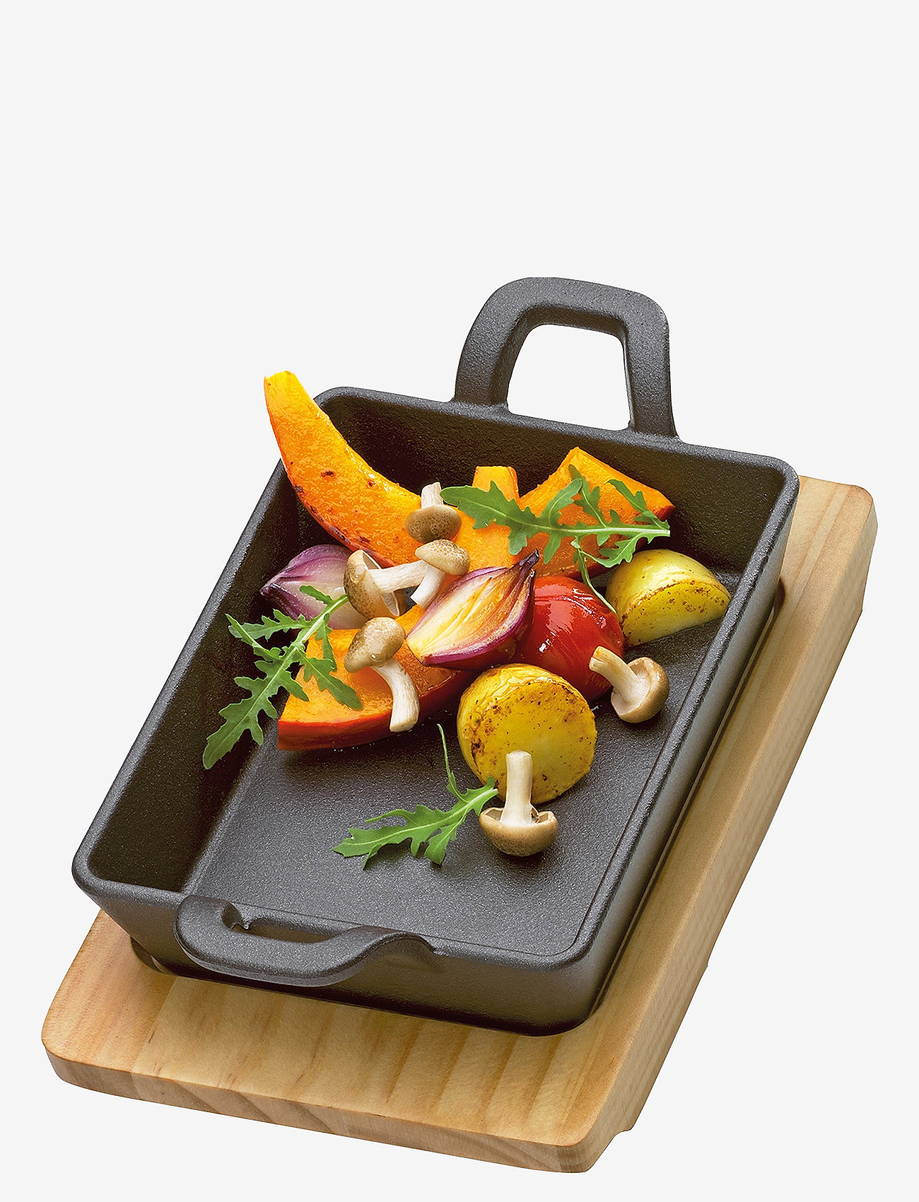 küchenprofi - Serving pan angular with wooden board - lowest prices - black - 1