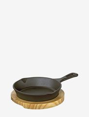 Serving pan, round, w / wooden plate - BLACK