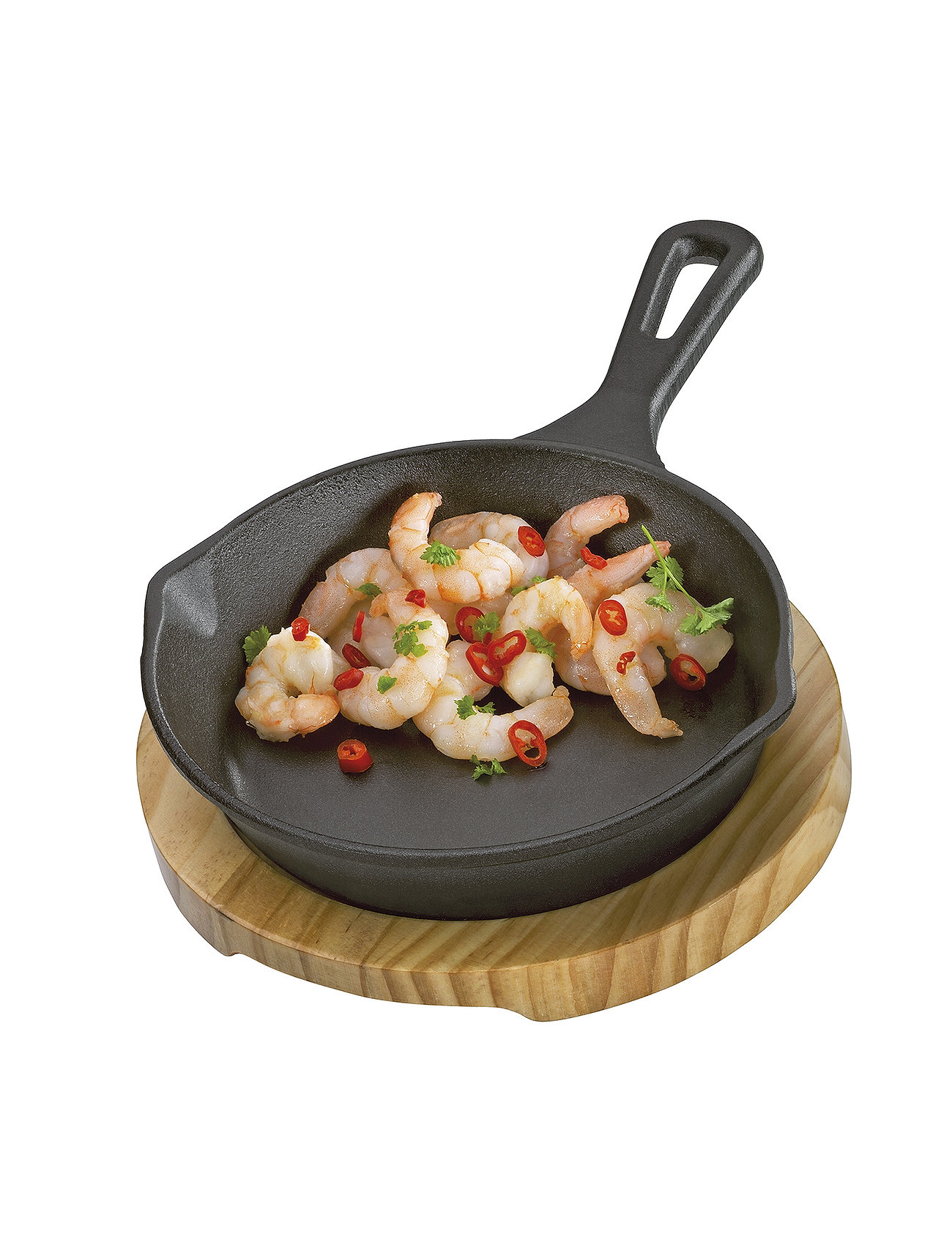 küchenprofi - Serving pan, round, w / wooden plate - die niedrigsten preise - black - 1