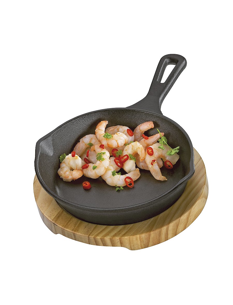 küchenprofi - Serving pan, round, w / wooden plate - bratpfannen - black - 0