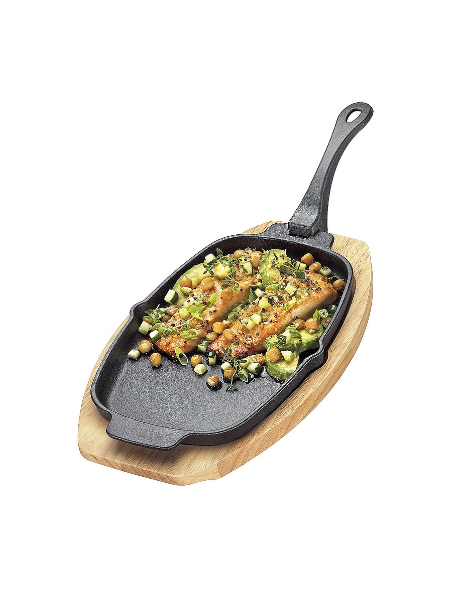 küchenprofi - Serving pan oval with board, removable handle - black - 2