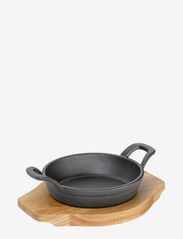 Serving pan round with wooden board - BLACK