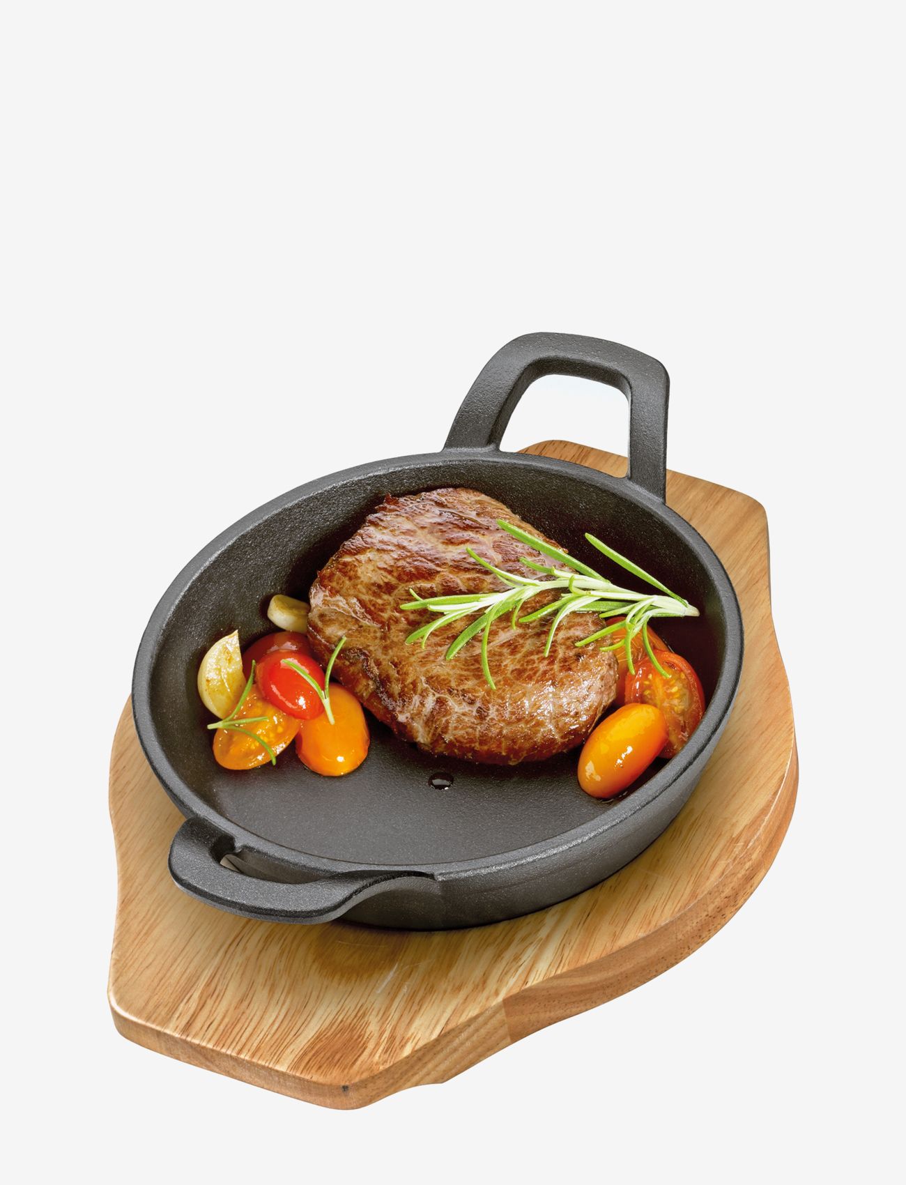 küchenprofi - Serveringspande, rund, 2 håndtag, m/træplade - black - 1