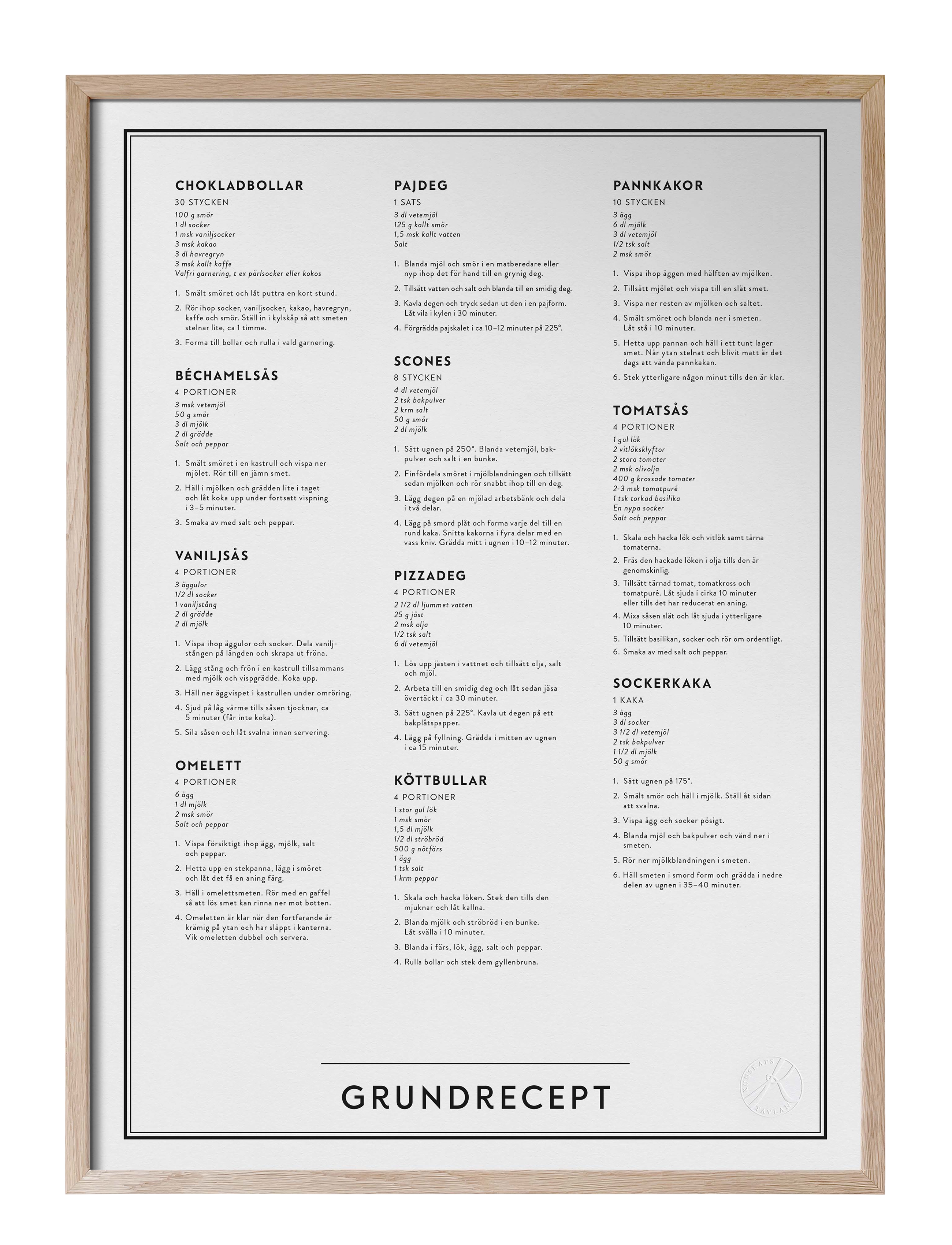 Kunskapstavlan Grundrecept, Plakat & Ramme, Beige, Str: 30X40
