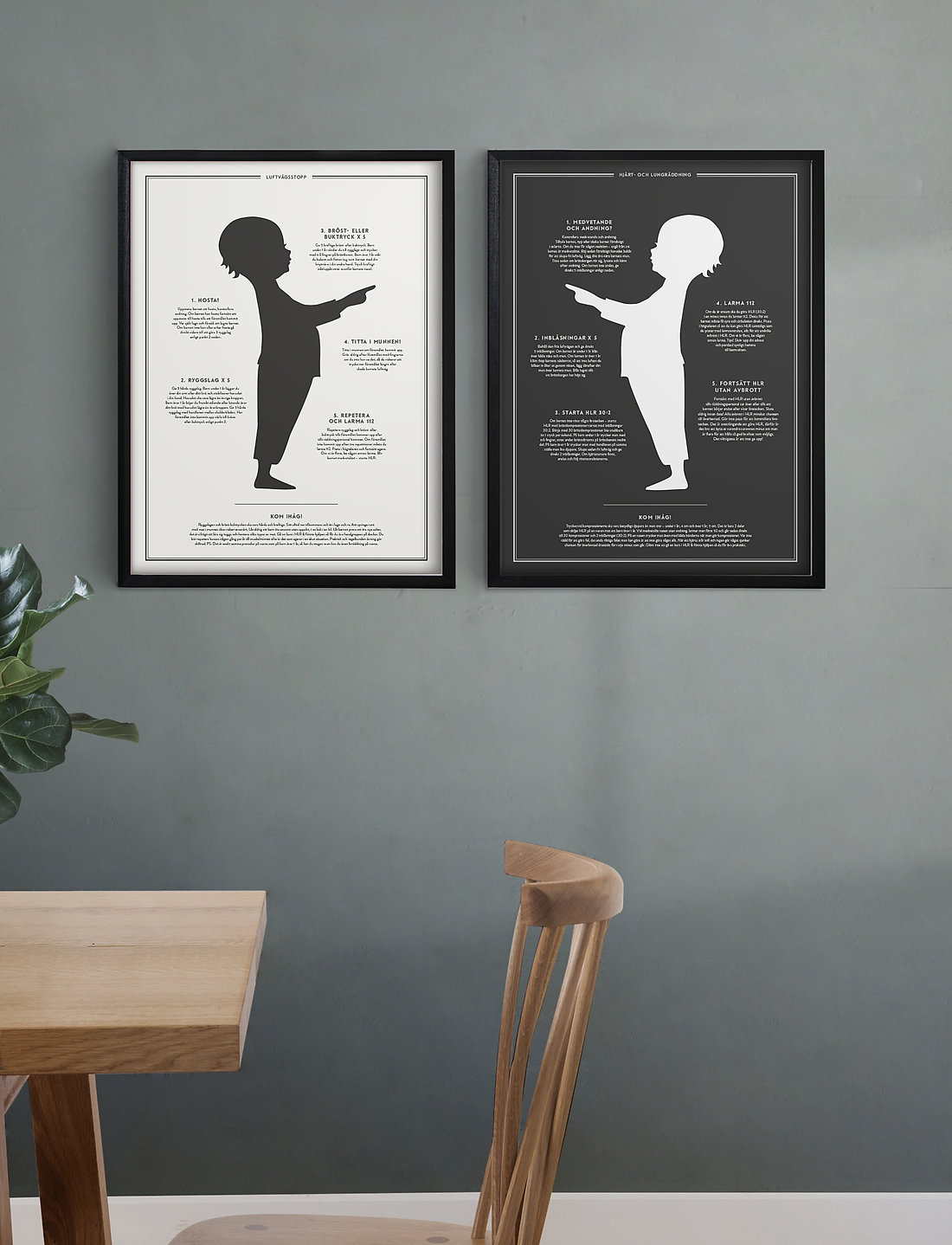 Kunskapstavlan® - Karin & Johan - HLR & Luftvägsstopp 30x40cm par - textposter - swedish - 2