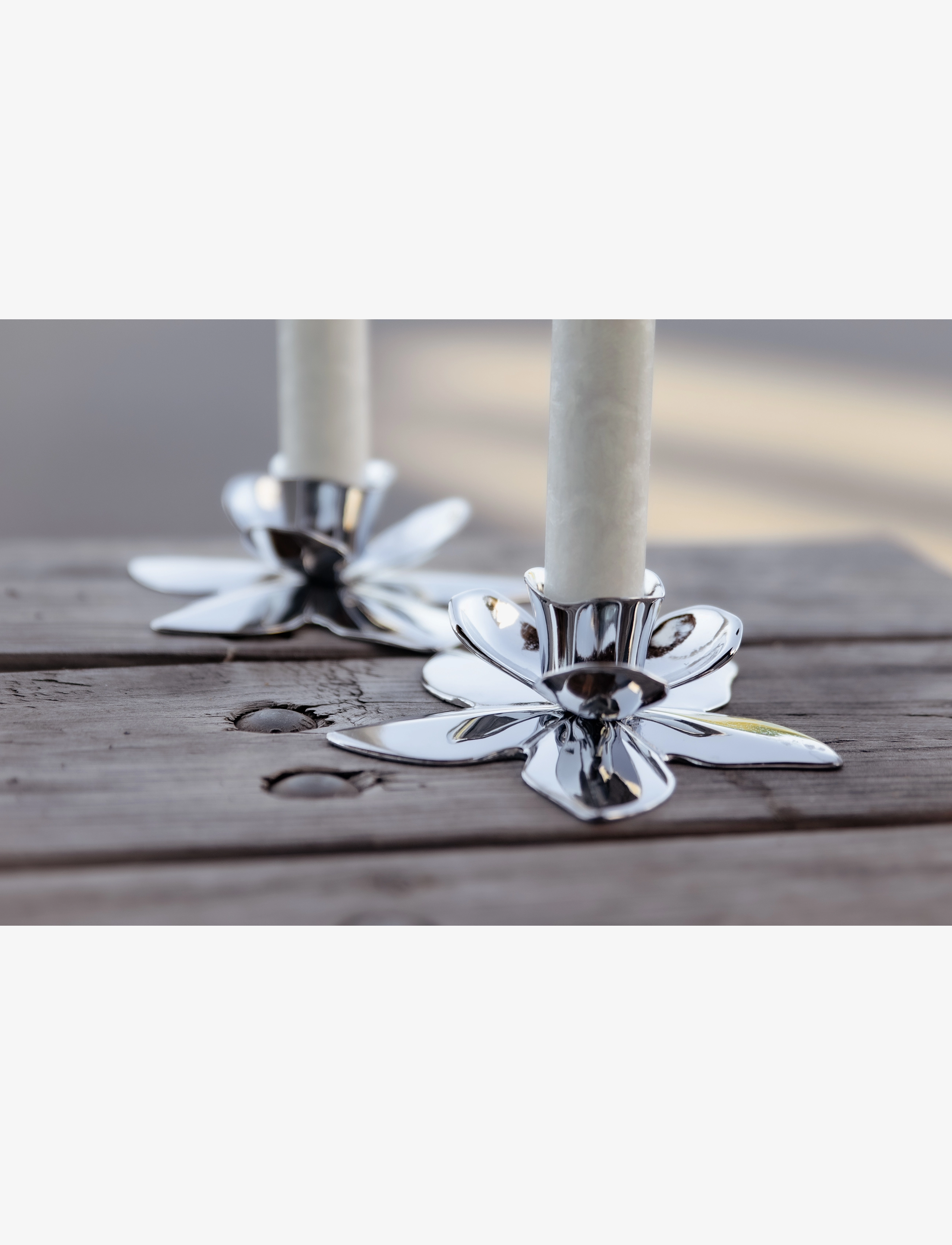Kunstindustrien - Flower Art Deco Candlestick - Chrome - die niedrigsten preise - chrome - 1