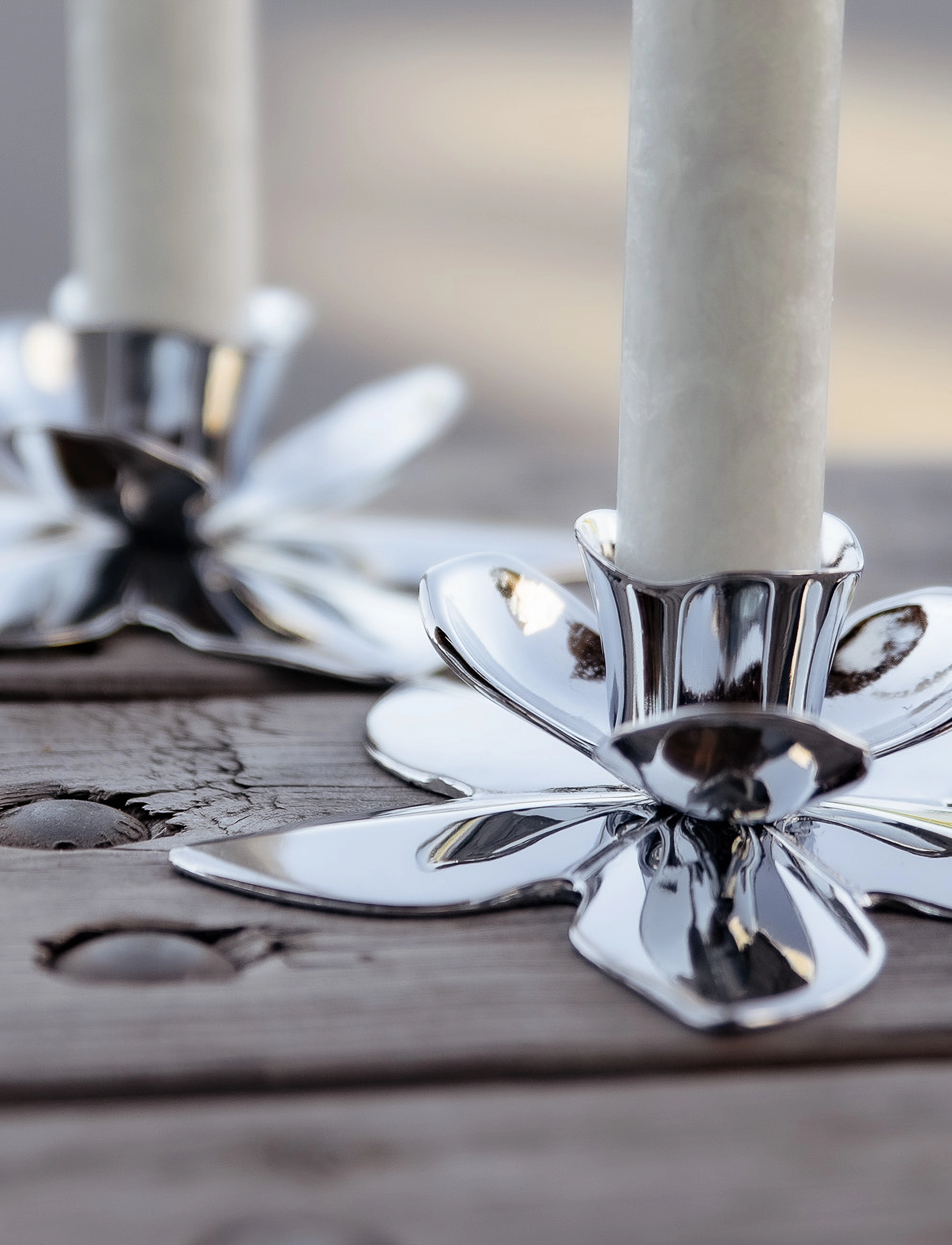 Kunstindustrien Flower Art Deco Candlestick - Chrome, 2.3 cm DIAMETER, Silver, Lysestager & Lanterner > Lysestager, Unisex