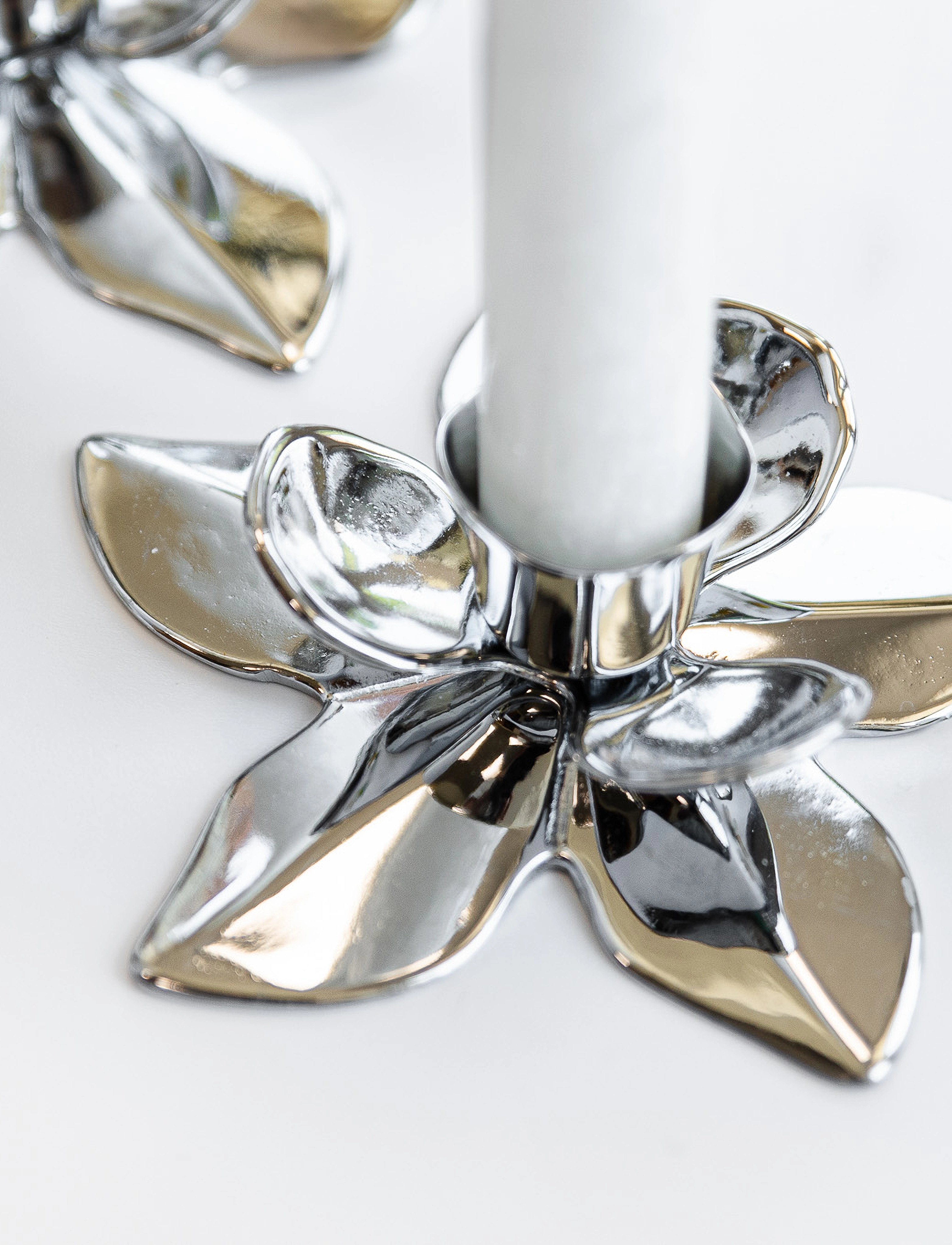 Kunstindustrien - Flower Art Deco Candlestick - Chrome - die niedrigsten preise - chrome - 4