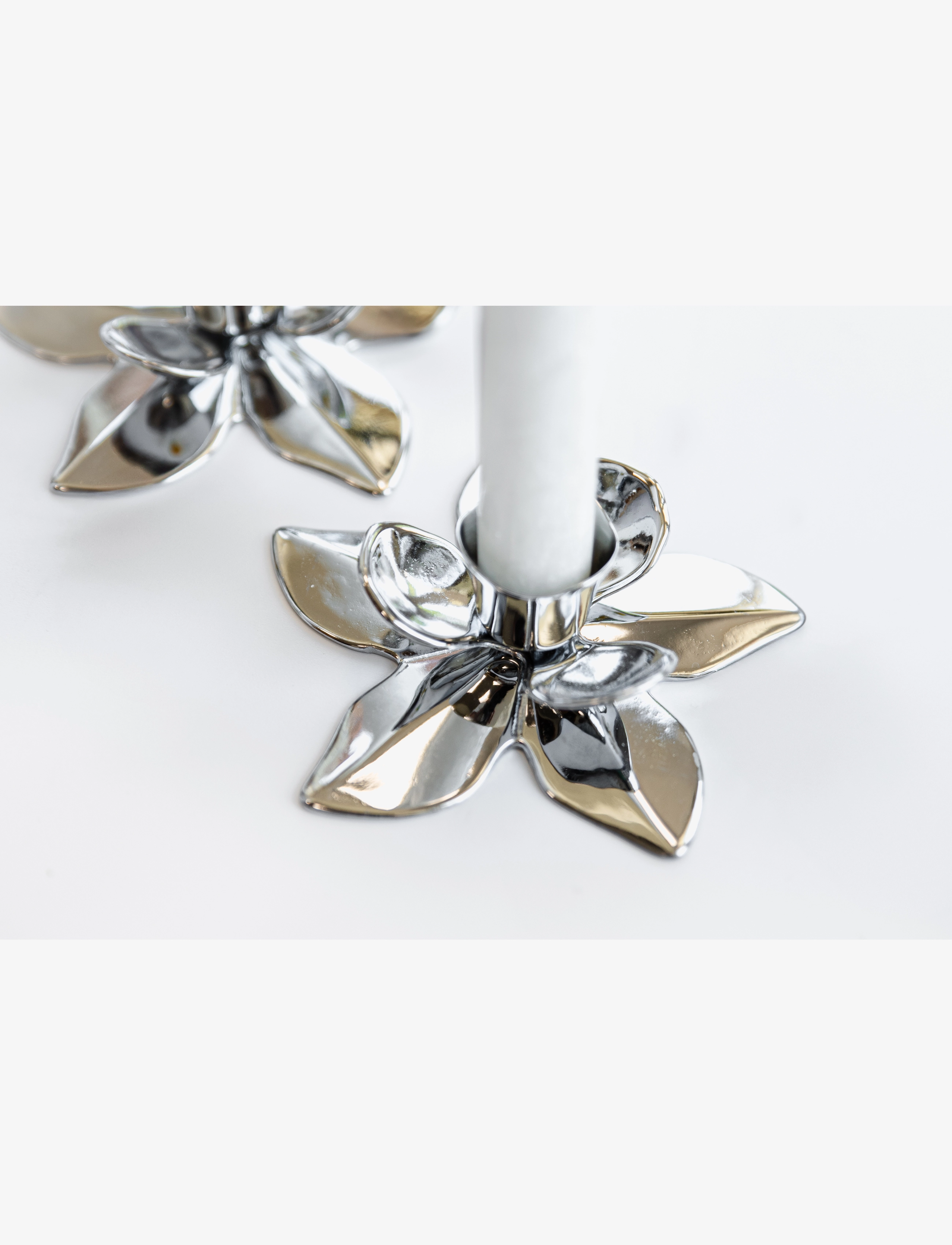 Kunstindustrien - Flower Art Deco Candlestick - Chrome - die niedrigsten preise - chrome - 2