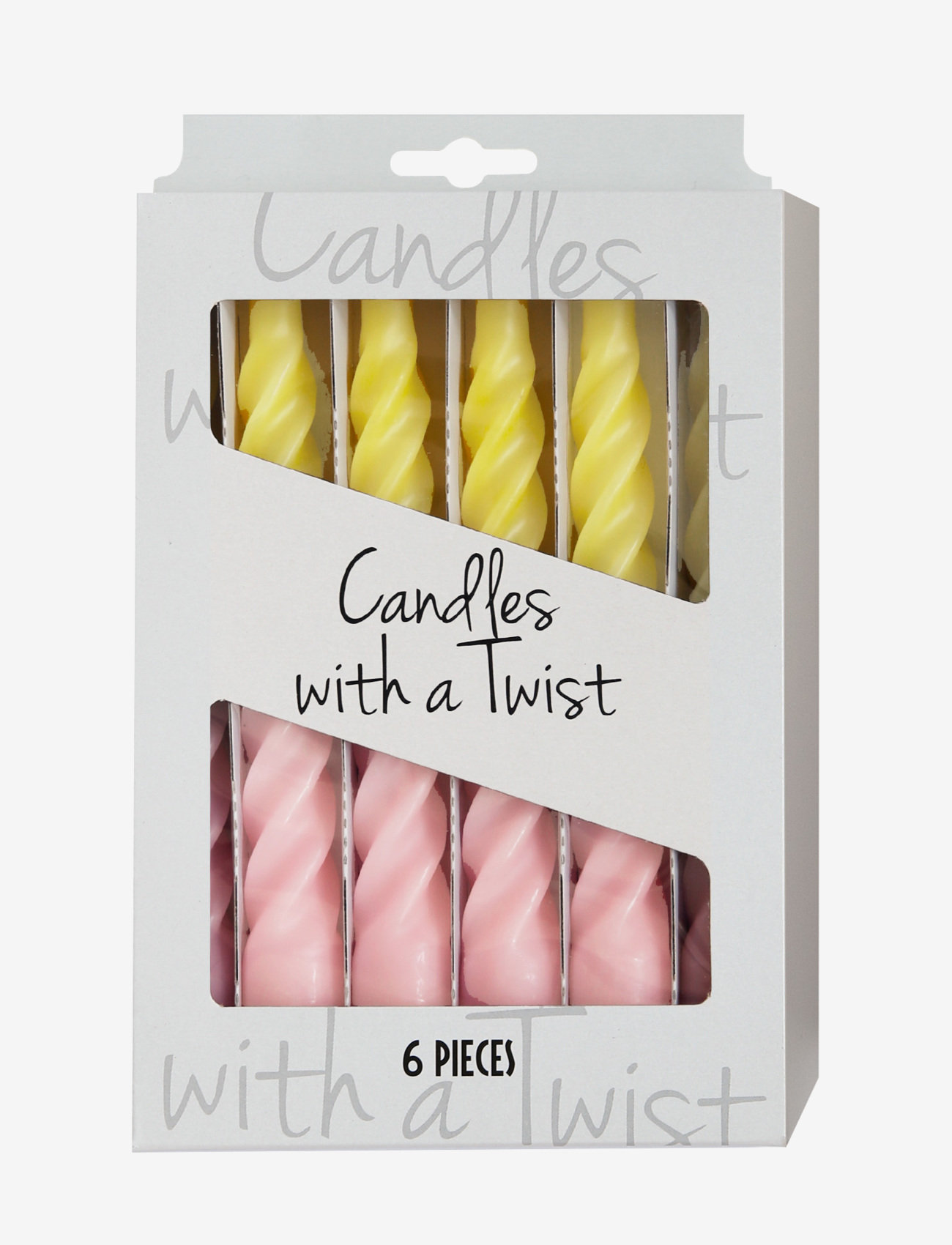 Kunstindustrien - Twisted Candles, 6 piece box, multi colored - de laveste prisene - yellow and pink with a white belt - 1