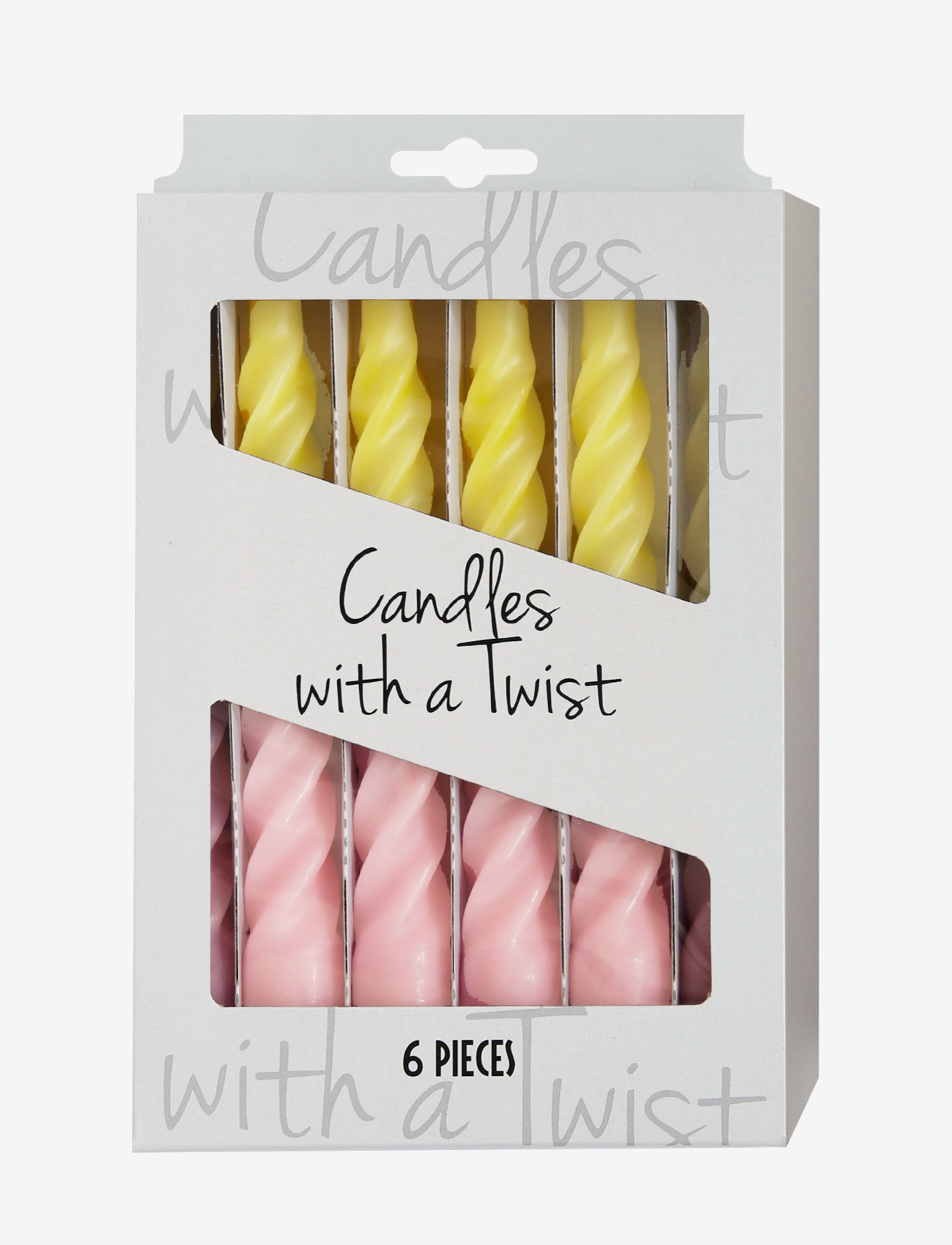 Kunstindustrien - Twisted Candles, 6 piece box, multi colored - køb efter pris - yellow and pink with a white belt - 1