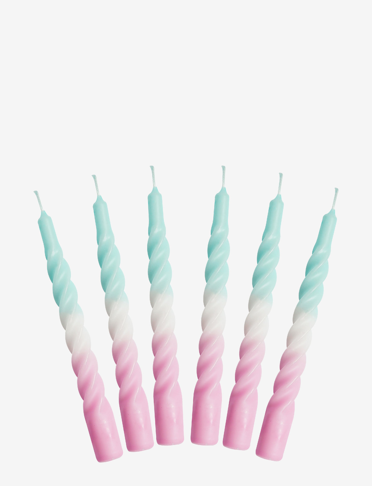 Kunstindustrien - Twisted Candles, 6 piece box, multi colored - køb efter pris - light blue and pink with a white belt - 1