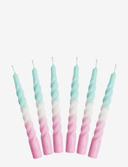 Twisted Candles, 6 piece box, multi colored - LIGHT BLUE AND PINK WITH A WHITE BELT