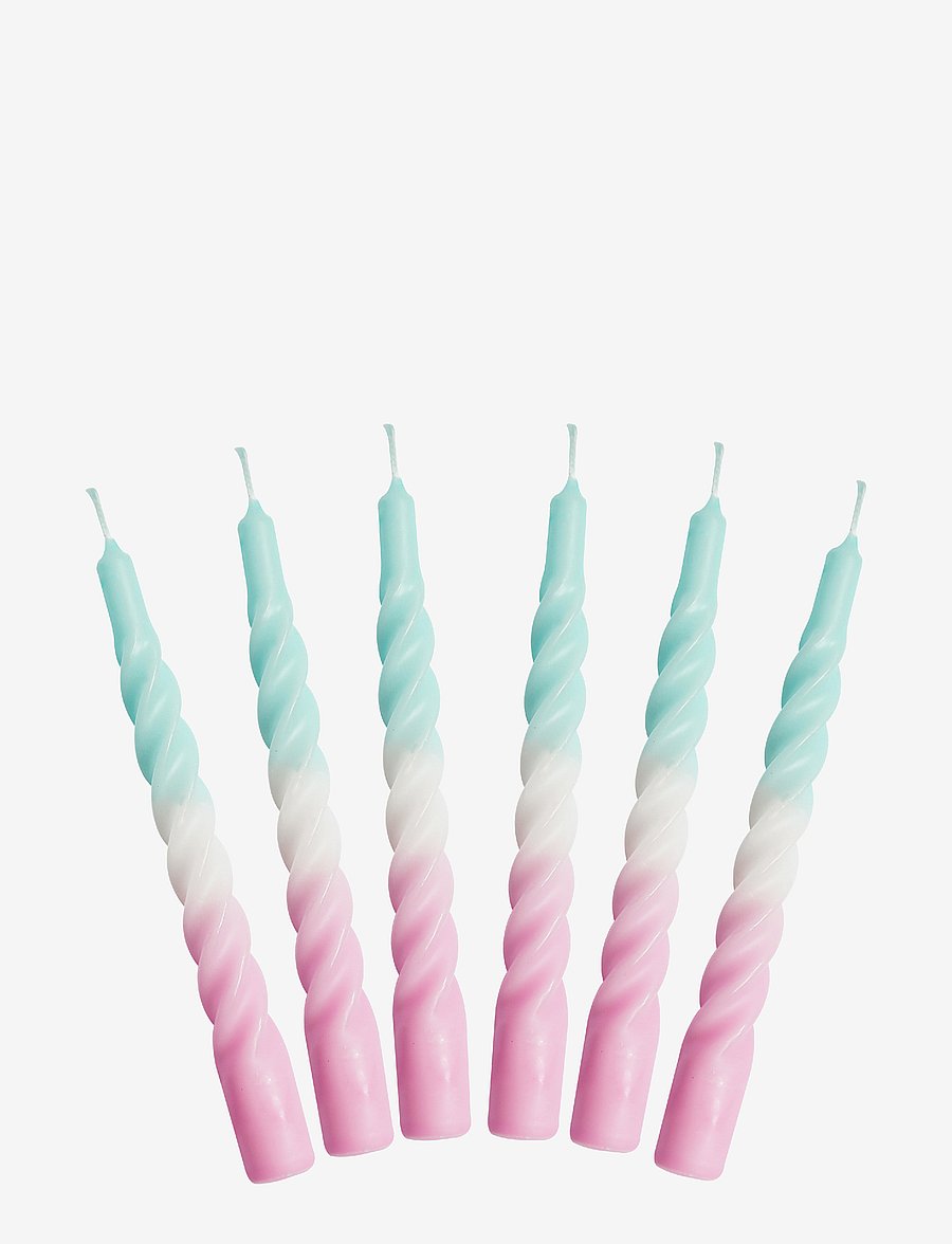Kunstindustrien - Twisted Candles, 6 piece box, multi colored - die niedrigsten preise - light blue and pink with a white belt - 0