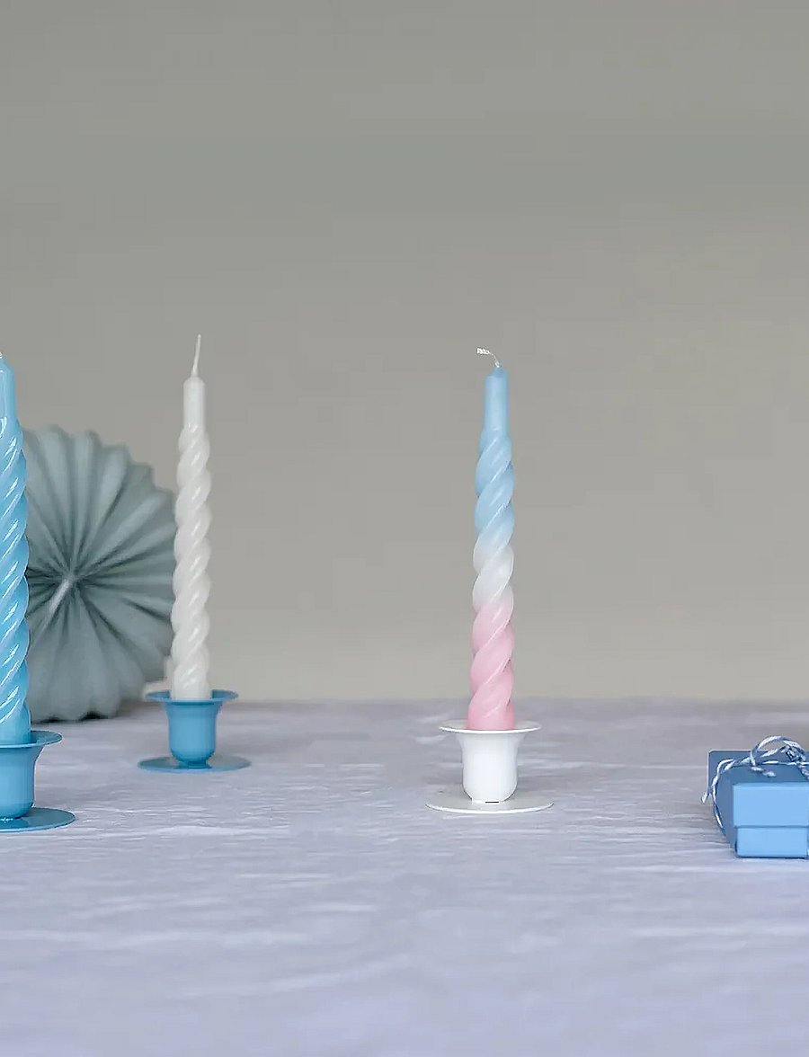 Kunstindustrien - Twisted Candles, 6 piece box, multi colored - die niedrigsten preise - light blue and pink with a white belt - 2