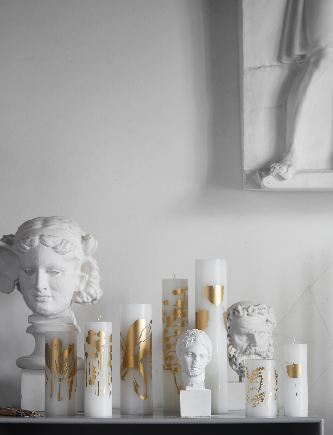 Kunstindustrien - Wax Alter Candles 5 cm x 15 cm - Gold Poppy Flowers - gold pattern - 2