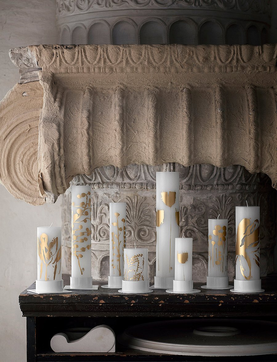 Kunstindustrien - Wax Alter Candles 7x 12- Gold Wild Flowers - vahast küünlad - gold pattern - 0