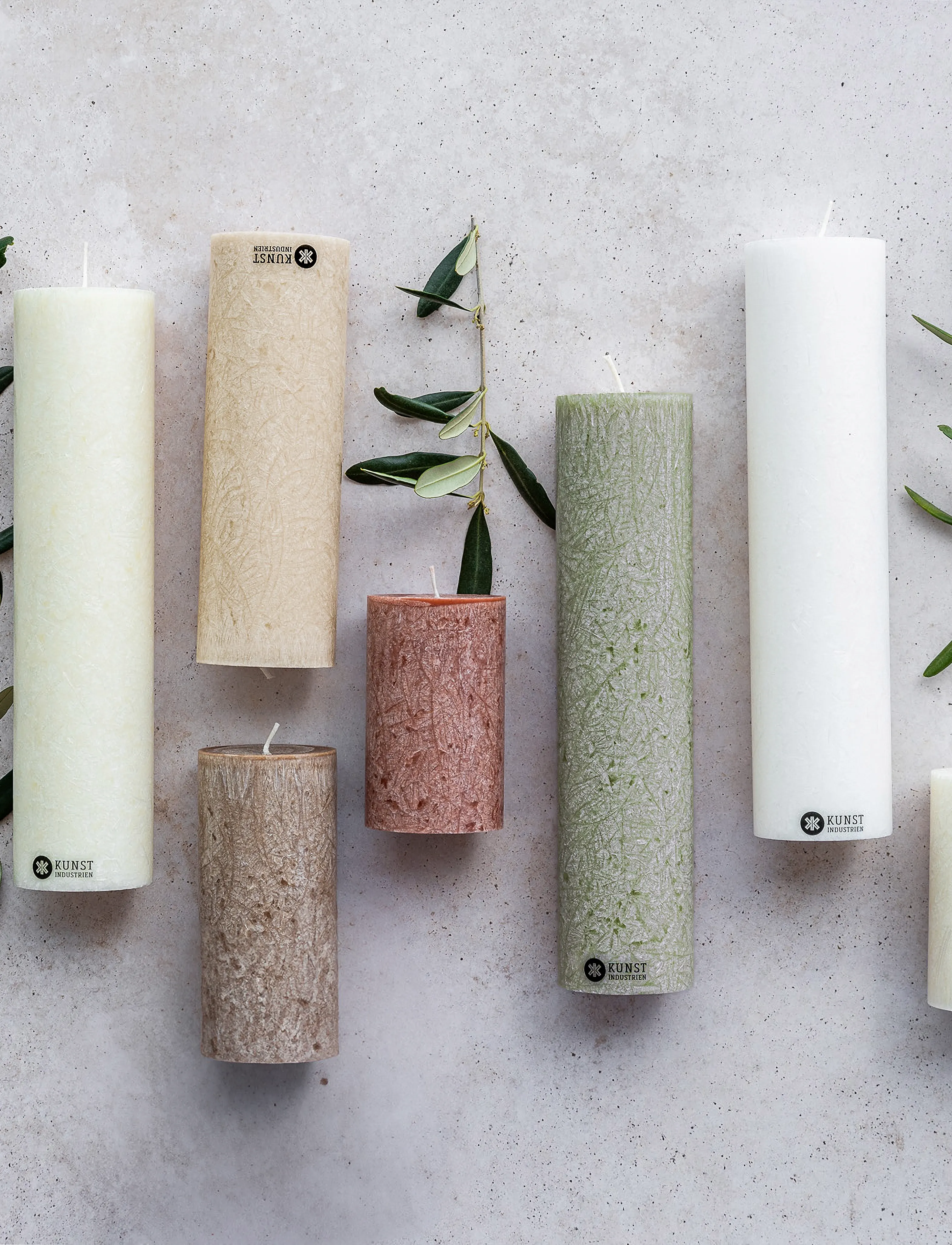 Kunstindustrien - Upcycled olive wax pillar candle - taper candles - moss green - 4