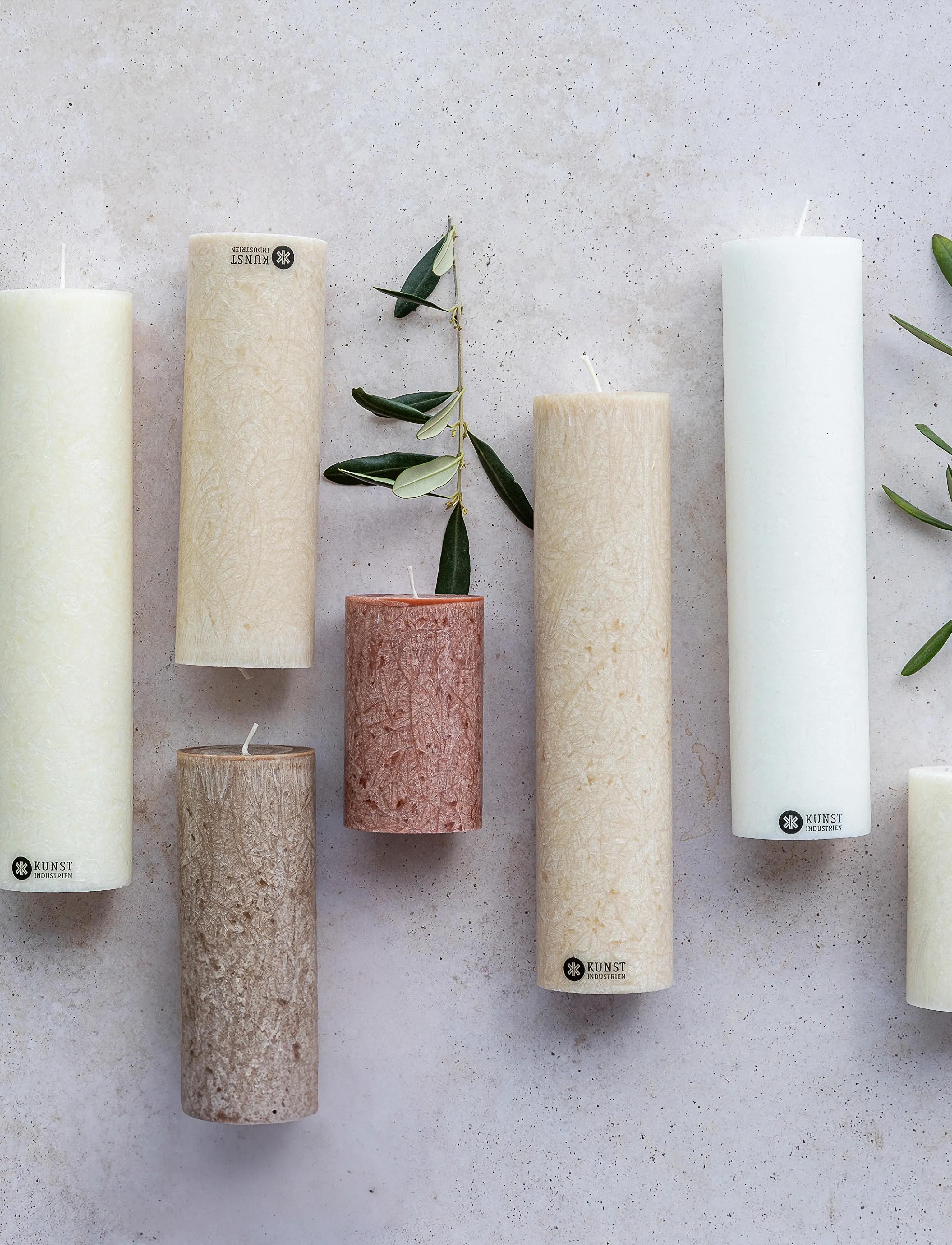 Kunstindustrien Upcycled Olive Wax Pillar Candle, 6X10 cm, Candles, Beige - Block Homeware