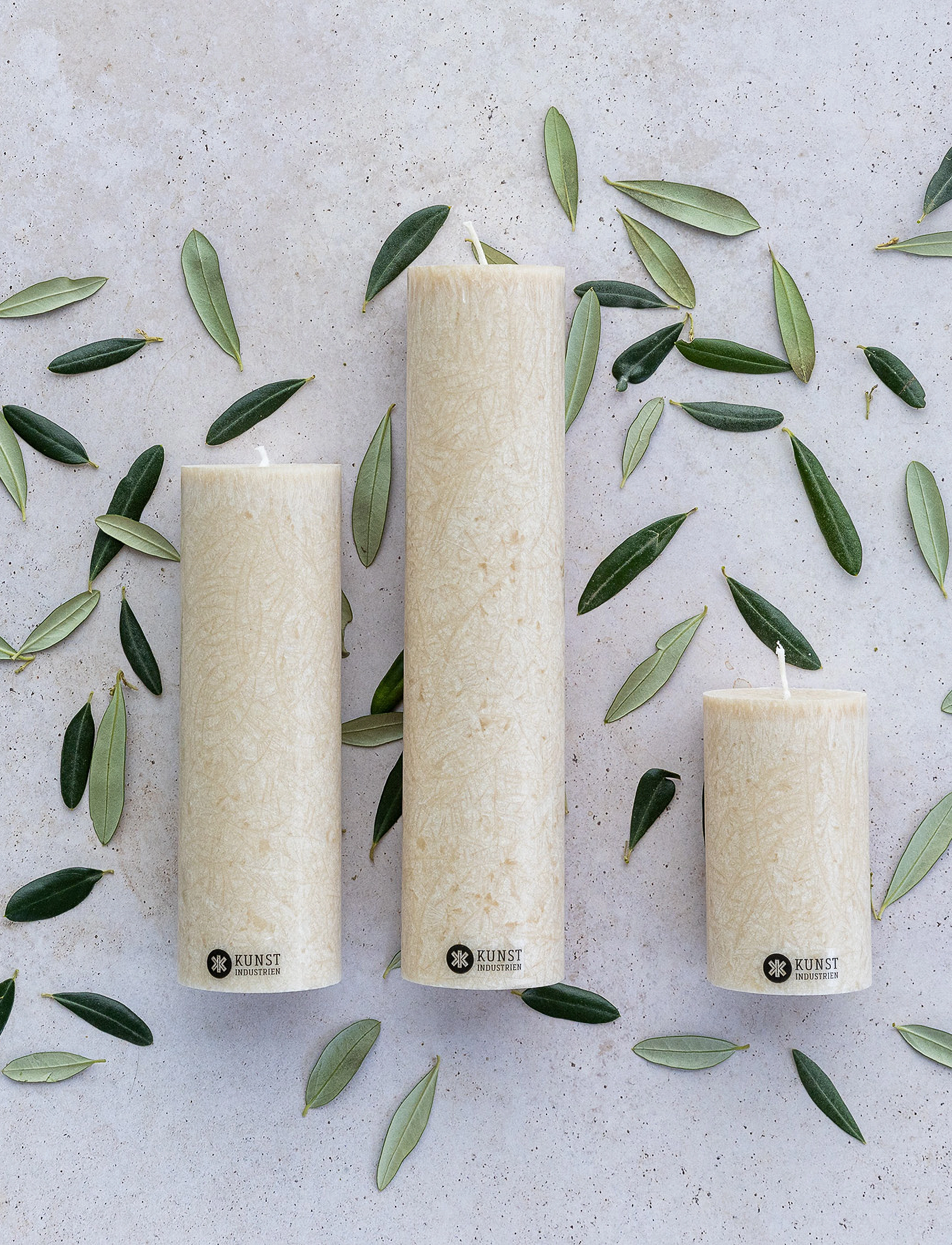 Kunstindustrien Upcycled Olive Wax Pillar Candle, 6X10 cm, Candles, Beige - Block Homeware