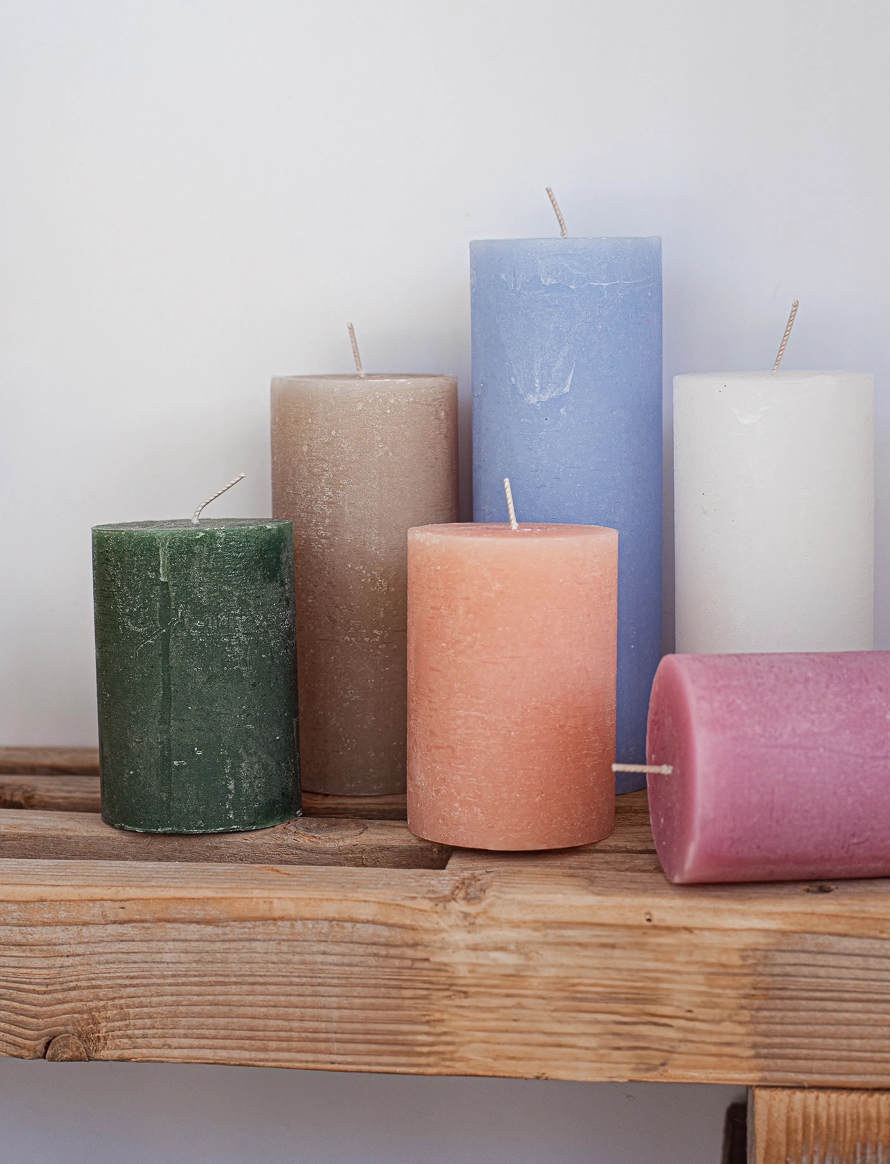 Kunstindustrien Rustic Pillar Candles, 7X10 cm, Beige - Block Homeware