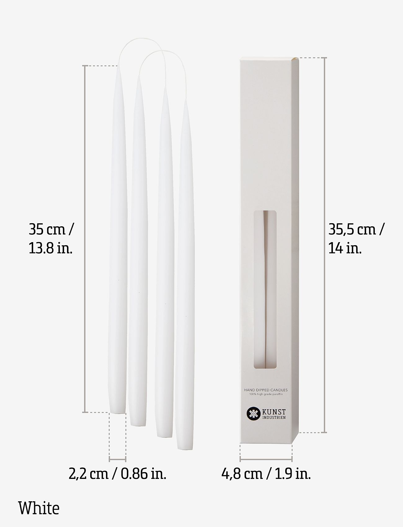 Kunstindustrien - Hand Dipped Candles, 4 pack - pikad küünlad - white - 3