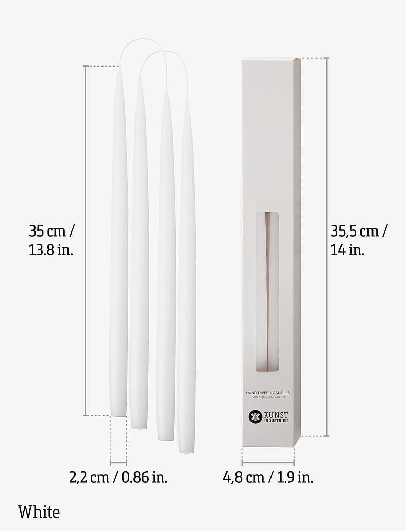 Kunstindustrien - Hand Dipped Candles, 4 pack - pikad küünlad - white - 3