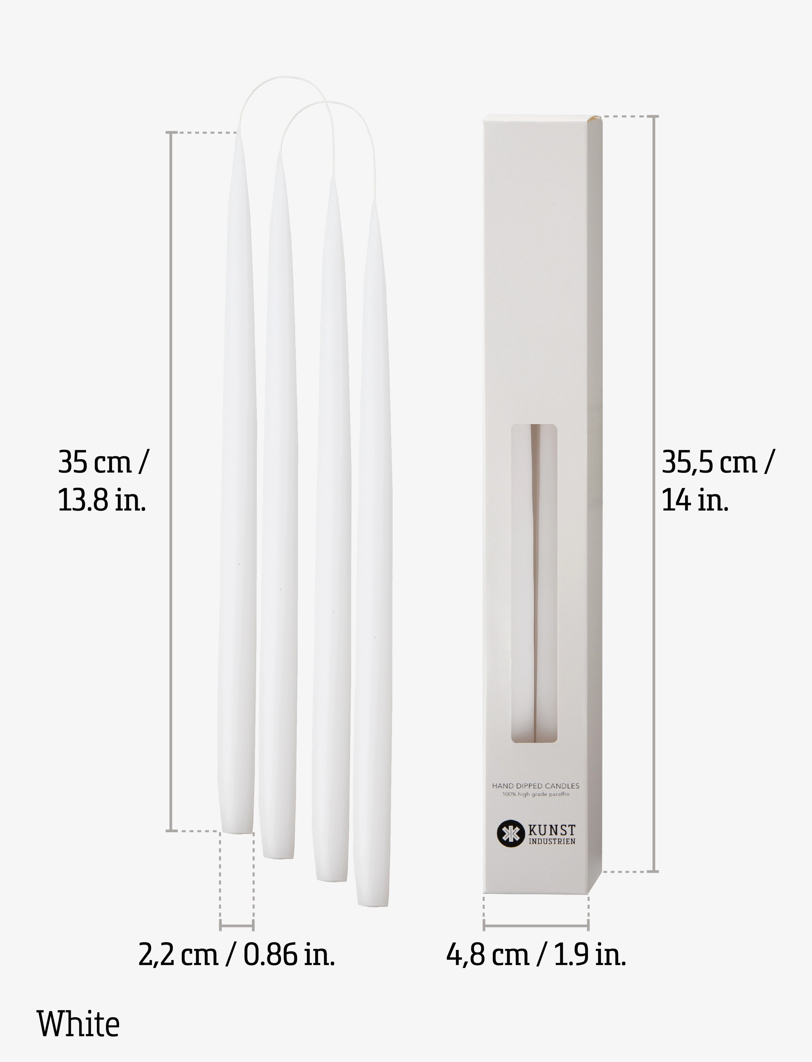 Kunstindustrien - Hand Dipped Candles, 4 pack - taper candles - white - 3