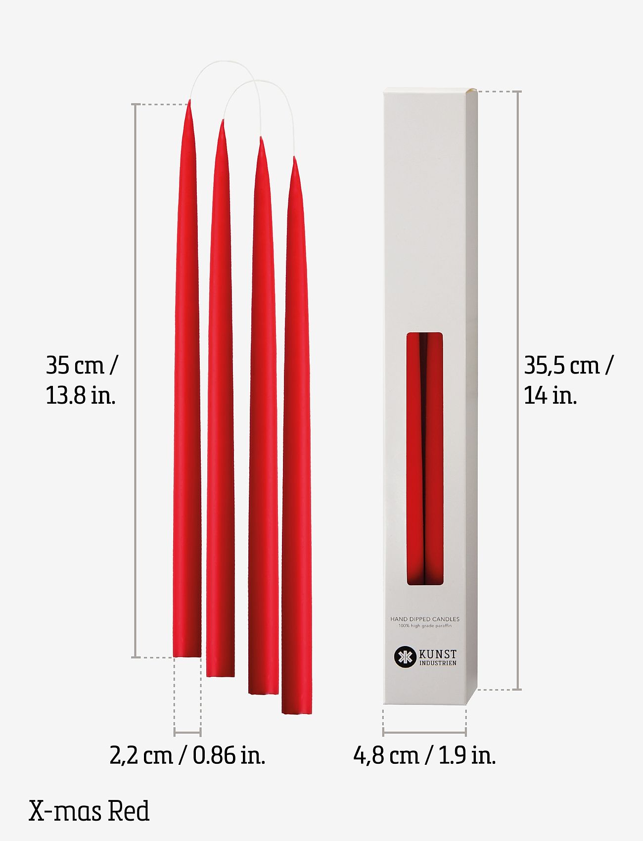 Kunstindustrien - Hand Dipped Candles, 4 pack - osta hinnan perusteella - red - 2