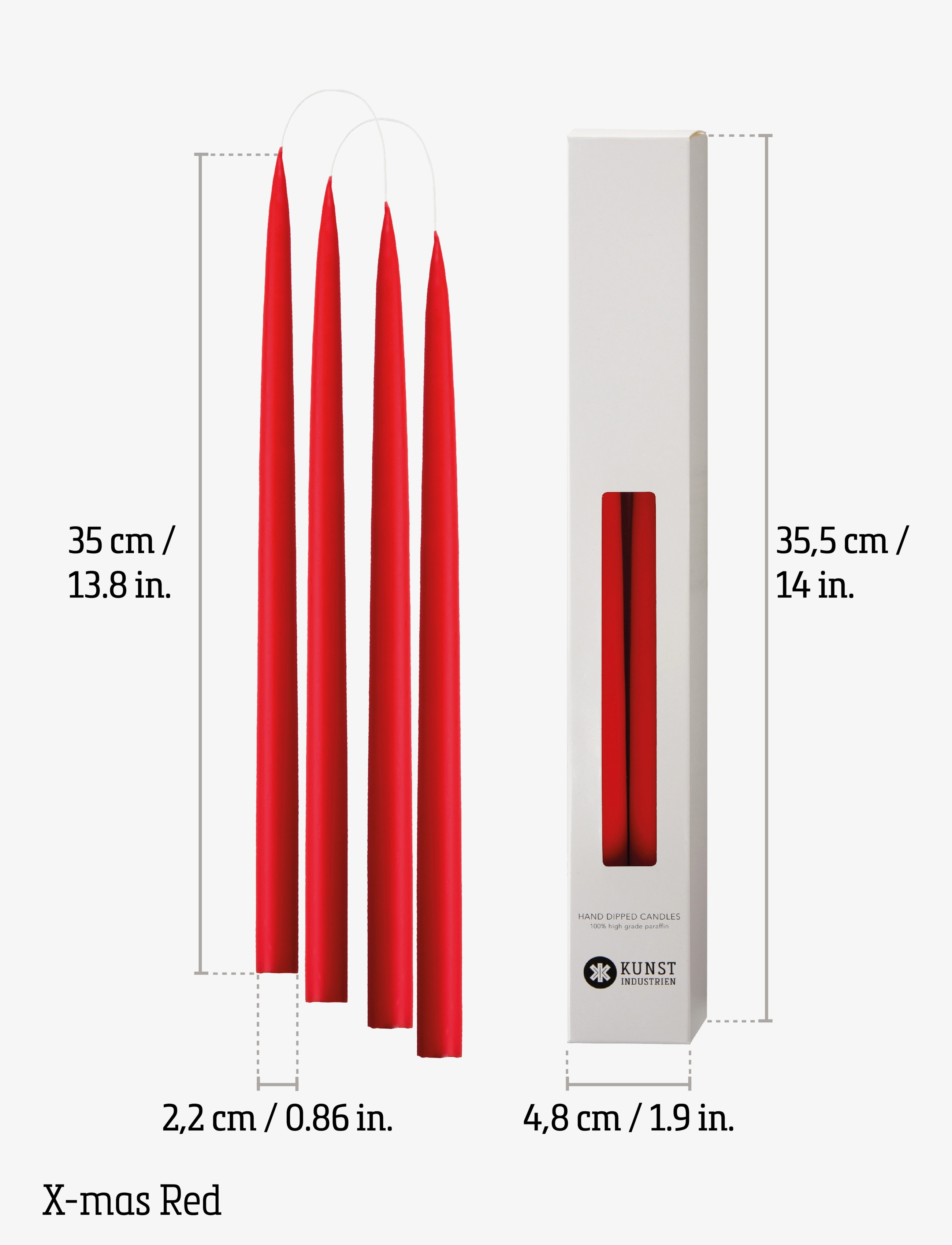 Kunstindustrien - Hand Dipped Candles, 4 pack - taper candles - red - 3