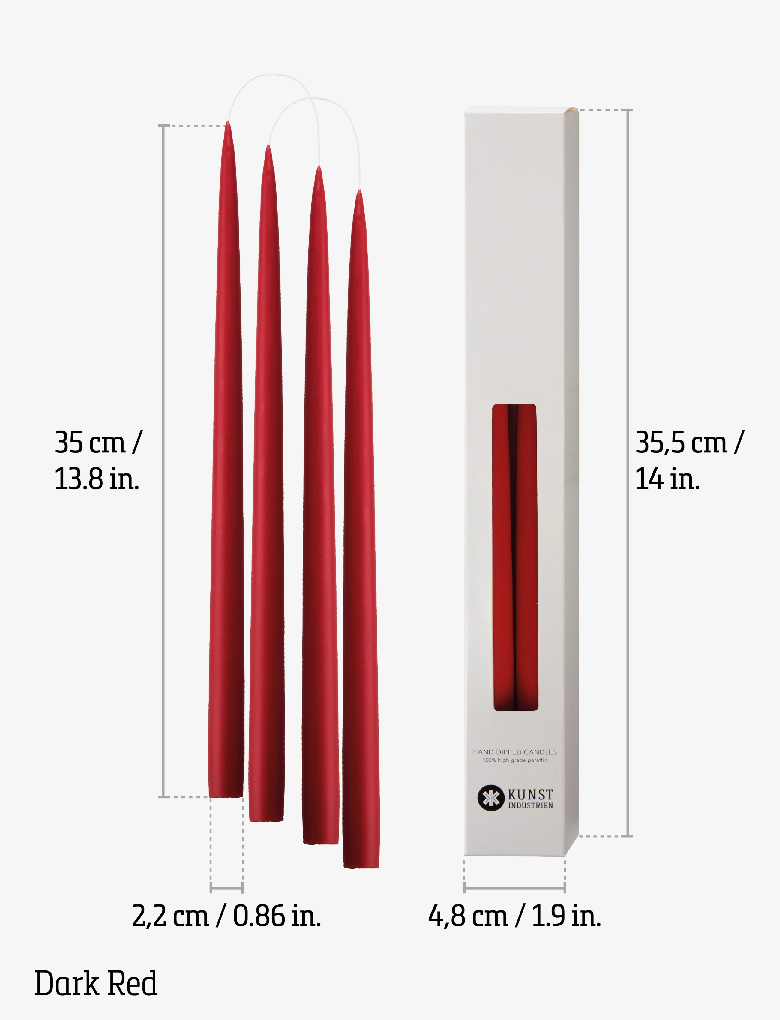 Kunstindustrien - Hand Dipped Candles, 4 pack - taper candles - dark red - 3