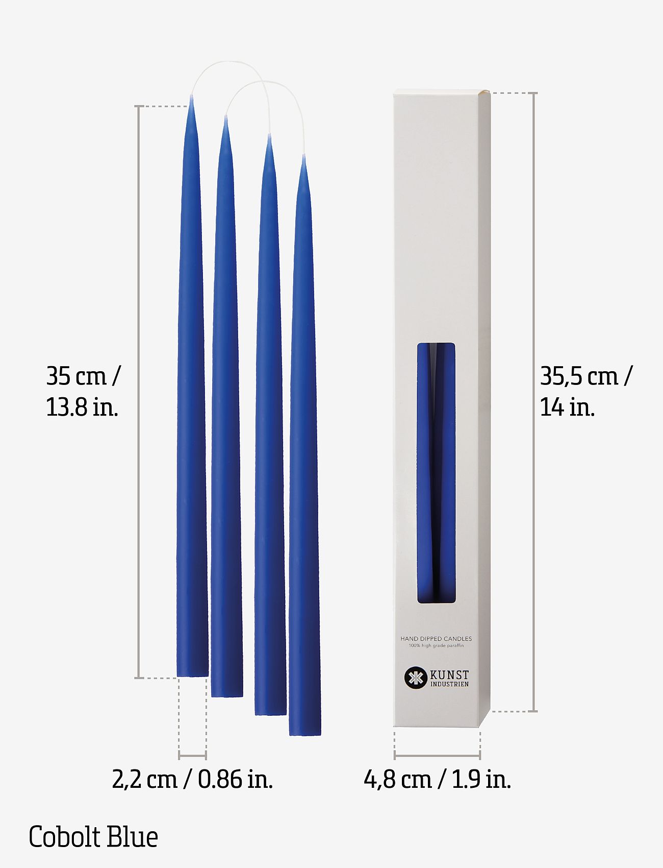 Kunstindustrien - Hand Dipped Candles, 4 pack - pikad küünlad - cobult blue - 3