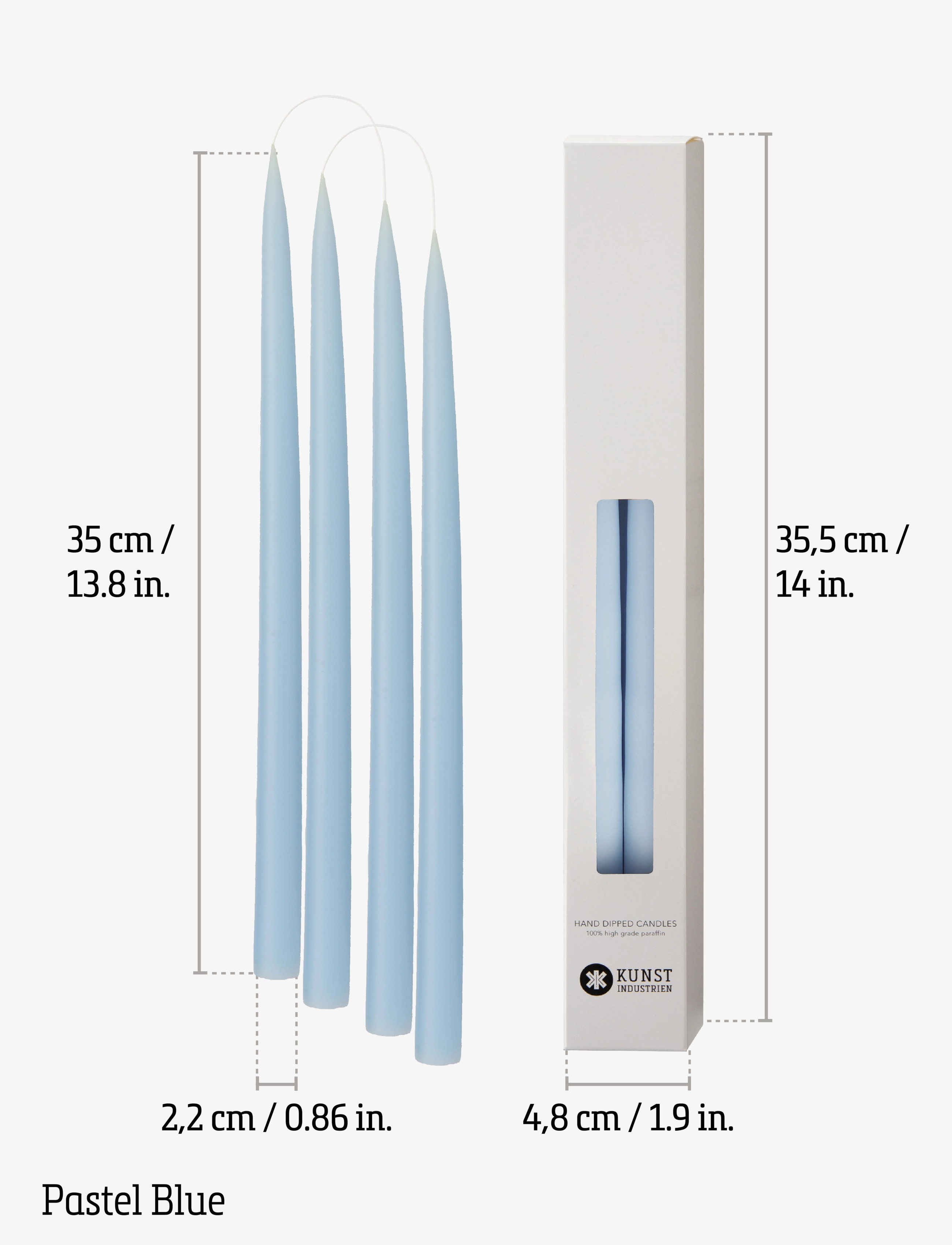 Kunstindustrien - Hand Dipped Candles, 4 pack - taper candles - pastel blue - 3