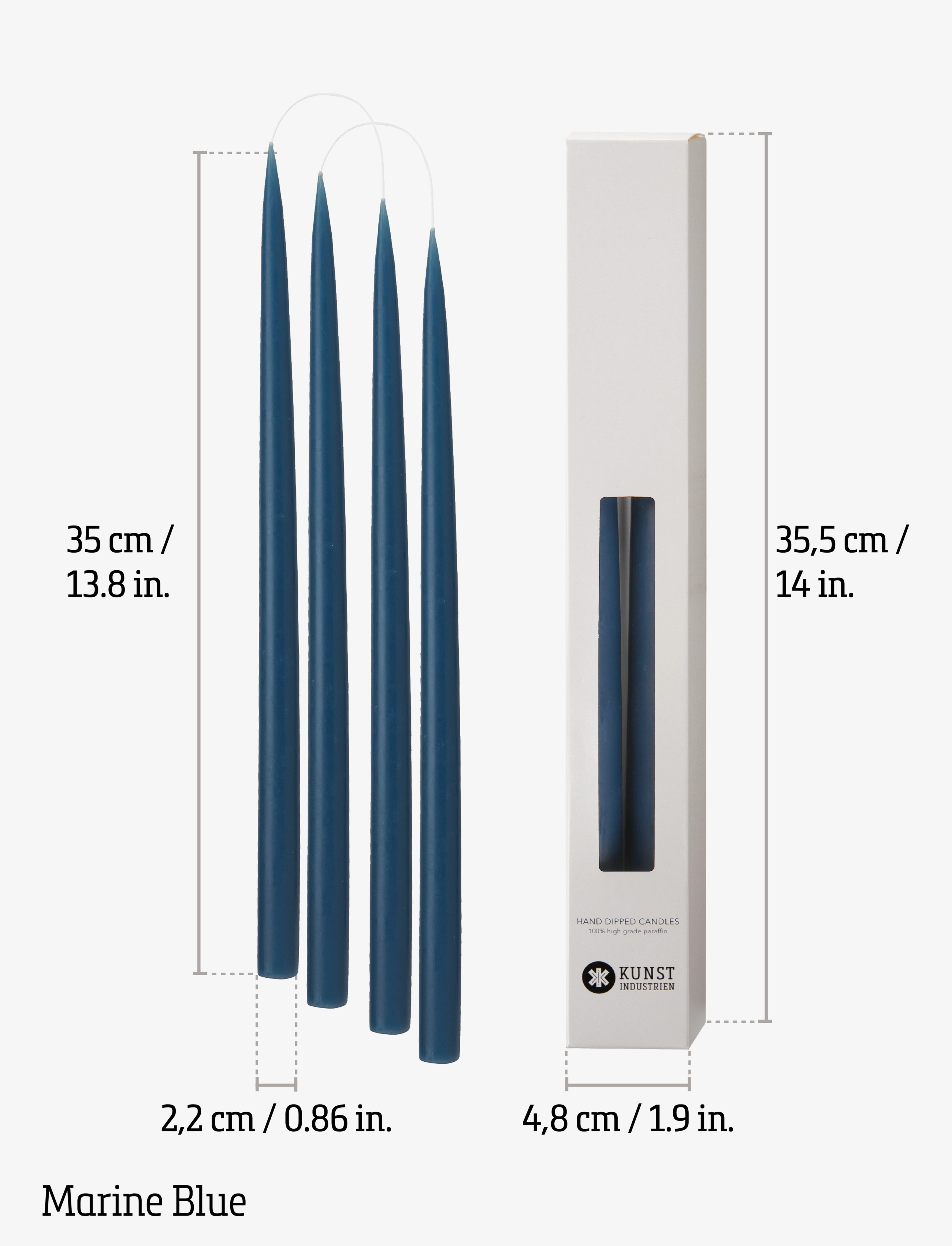 Kunstindustrien - Hand Dipped Candles, 4 pack - taper candles - marine blue - 3