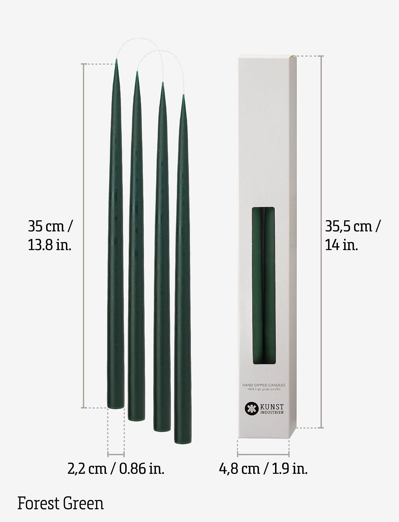 Kunstindustrien - Hand Dipped Candles, 4 pack - stagelys - forrest green - 3