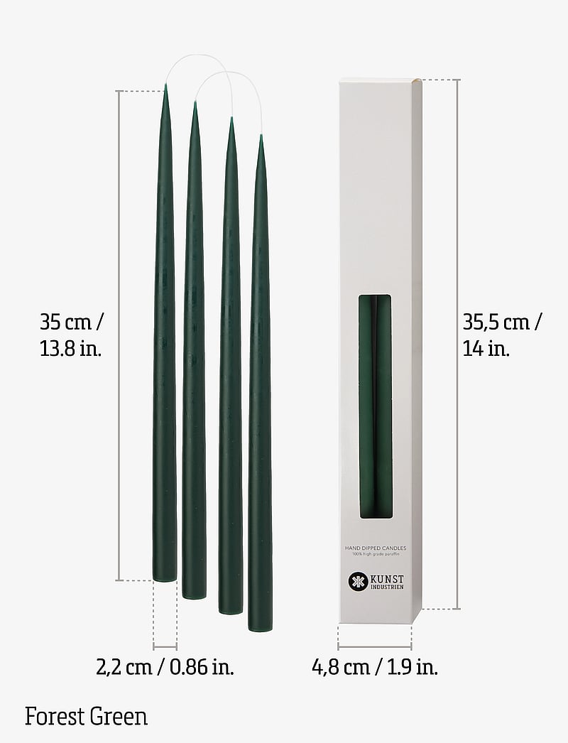 Kunstindustrien - Hand Dipped Candles, 4 pack - pikad küünlad - forrest green - 3