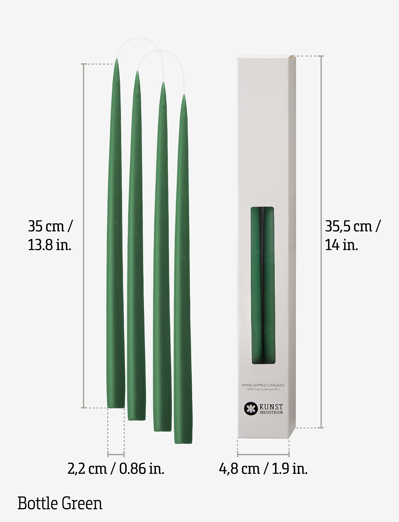 Kunstindustrien - Hand Dipped Candles, 4 pack - pikad küünlad - bottle green - 3