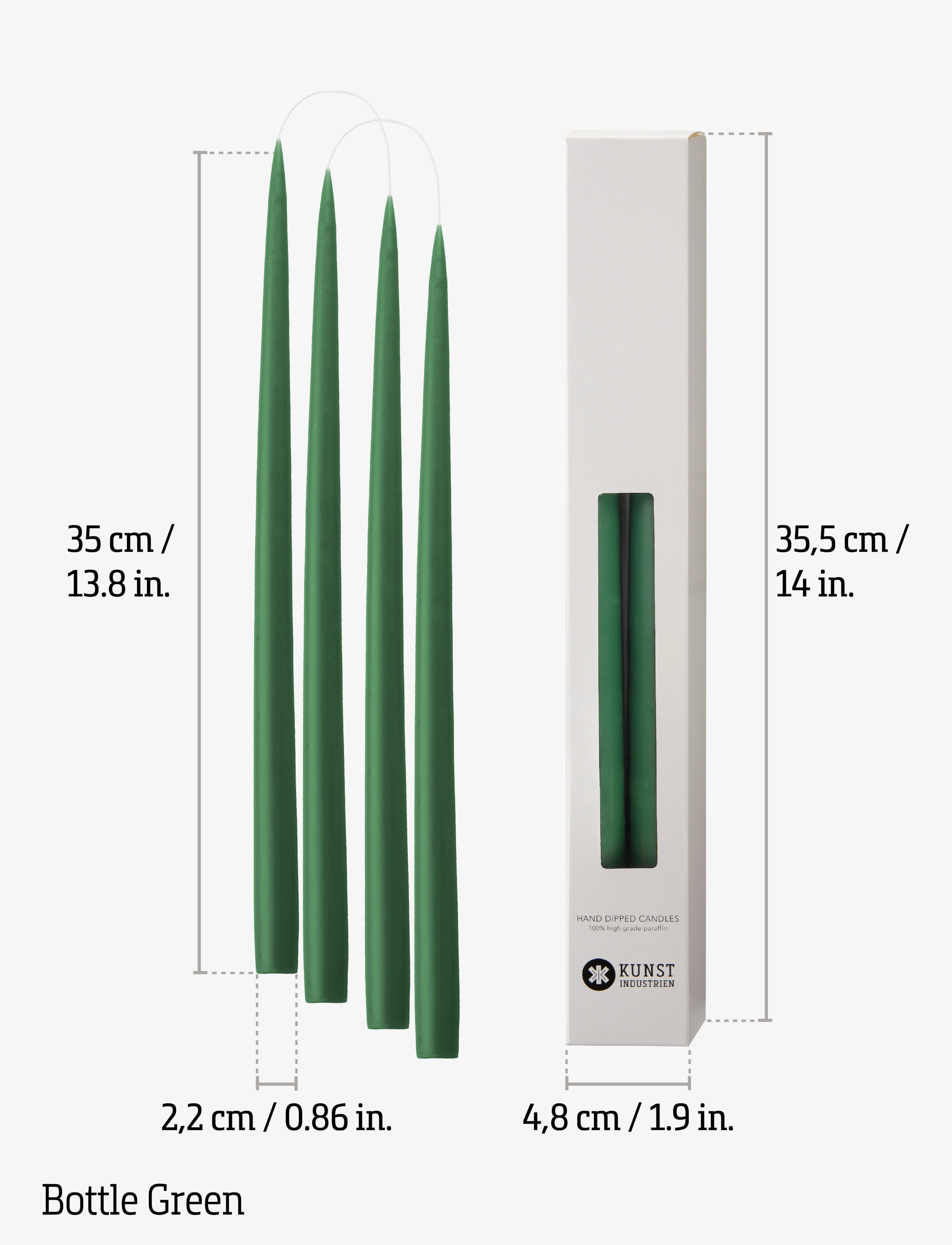 Kunstindustrien - Hand Dipped Candles, 4 pack - taper candles - bottle green - 3