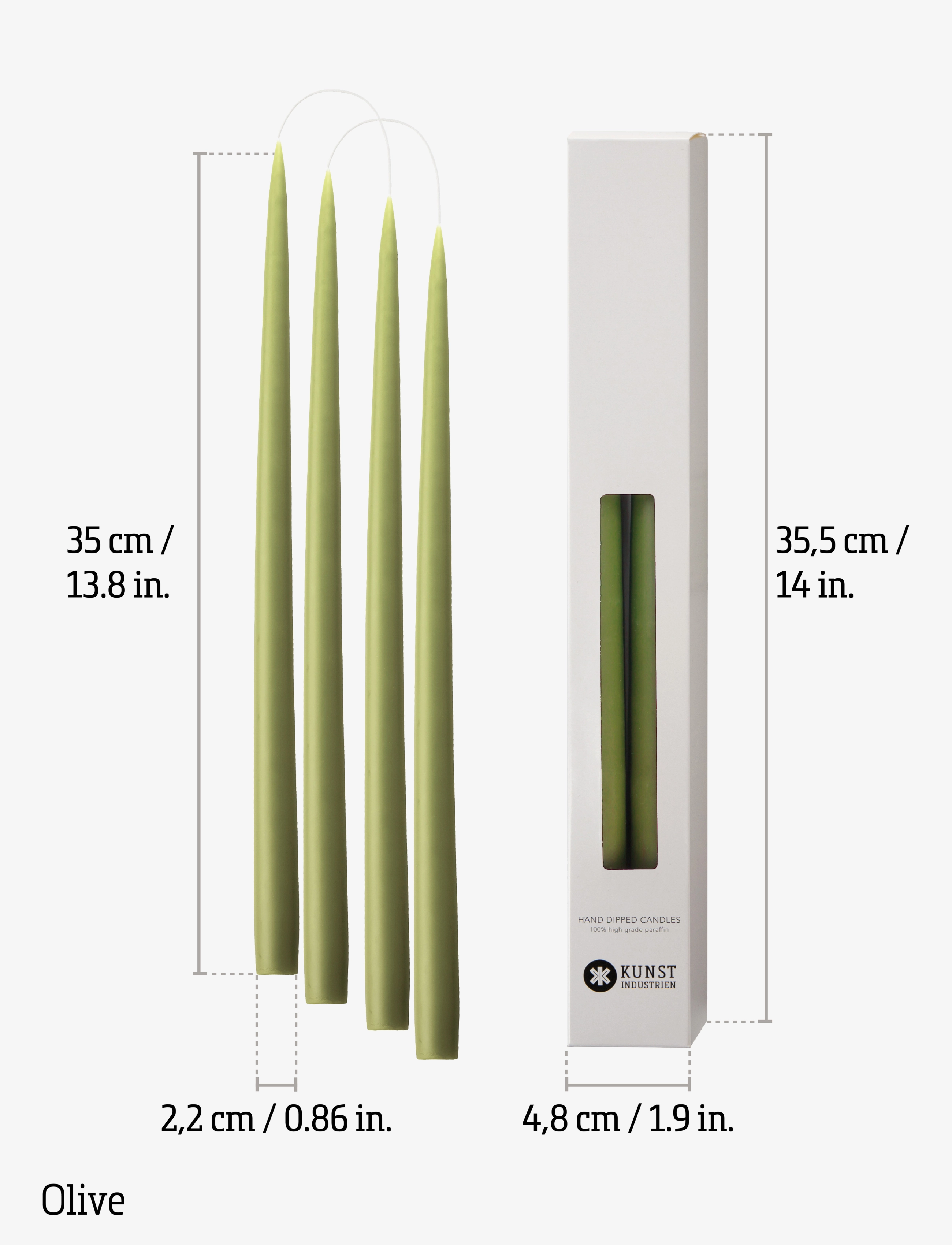 Kunstindustrien - Hand Dipped Candles, 4 pack - kronljus - olive green - 2