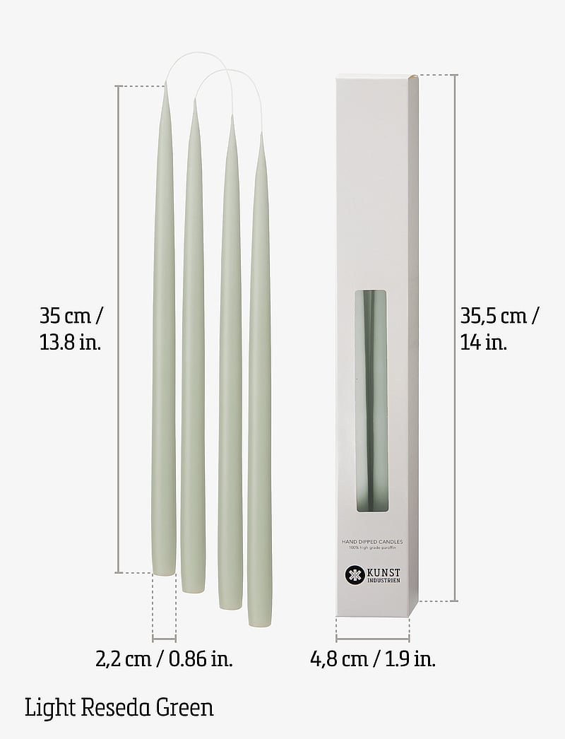 Kunstindustrien - Hand Dipped Candles, 4 pack - pikad küünlad - light reseda green - 3