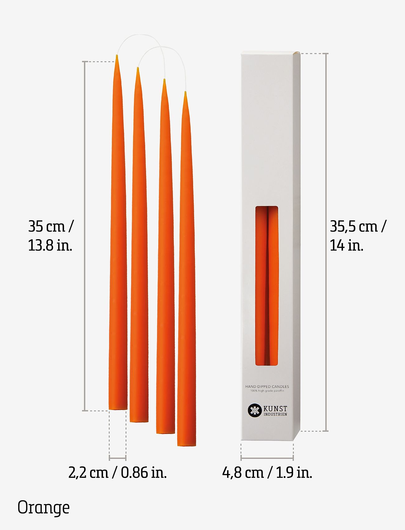 Kunstindustrien - Hand Dipped Candles, 4 pack - pikad küünlad - orange - 3
