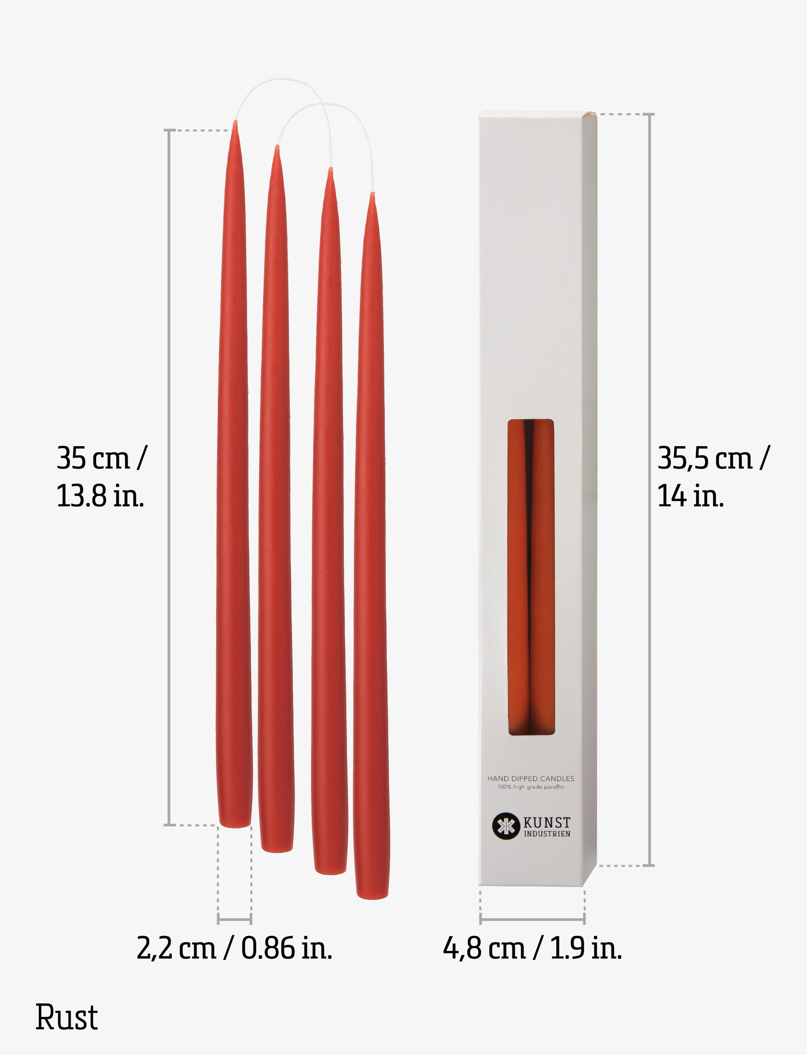 Kunstindustrien - Hand Dipped Candles, 4 pack - laveste priser - rust - 2