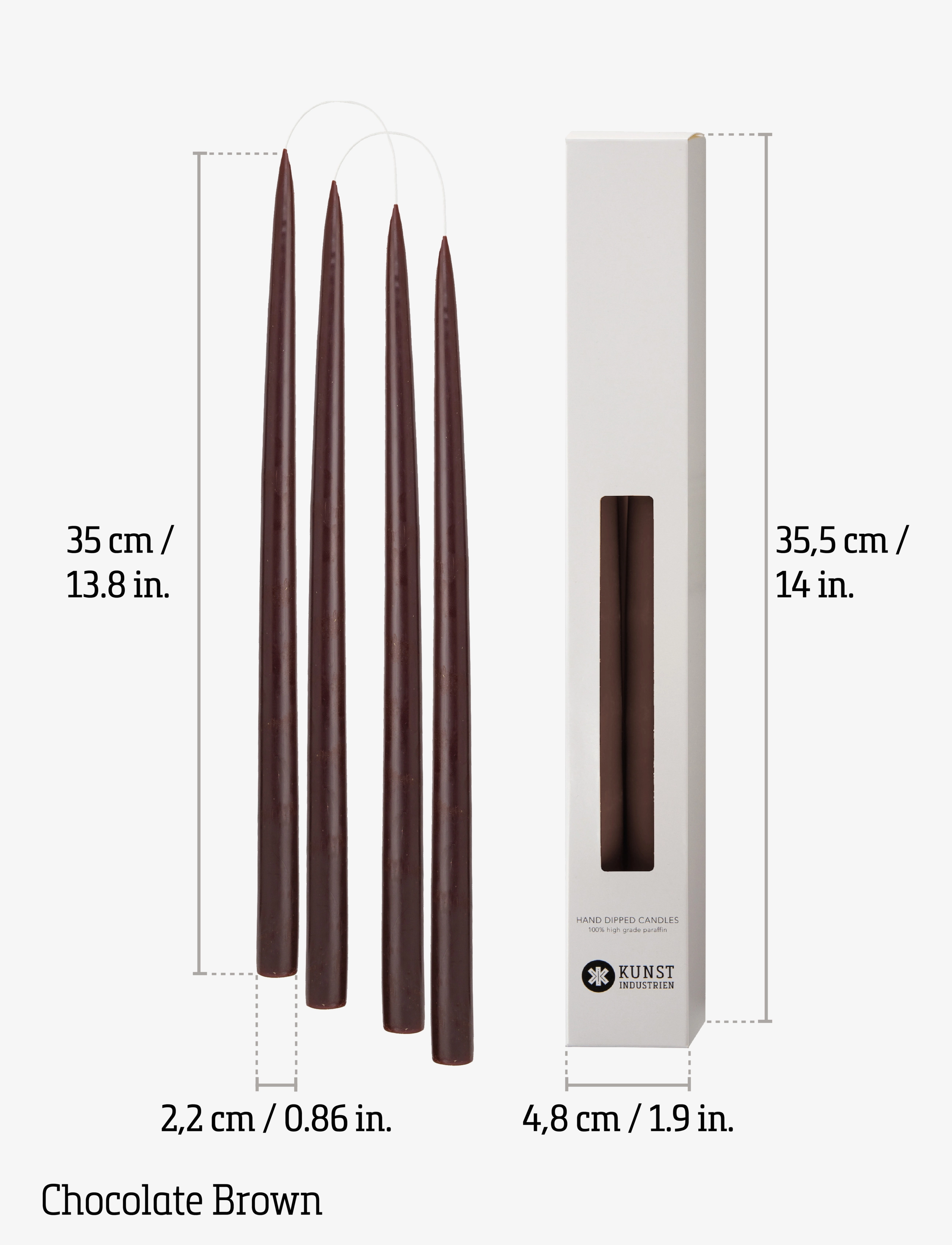 Kunstindustrien - Hand Dipped Candles, 4 pack - taper candles - chocolate brown - 2